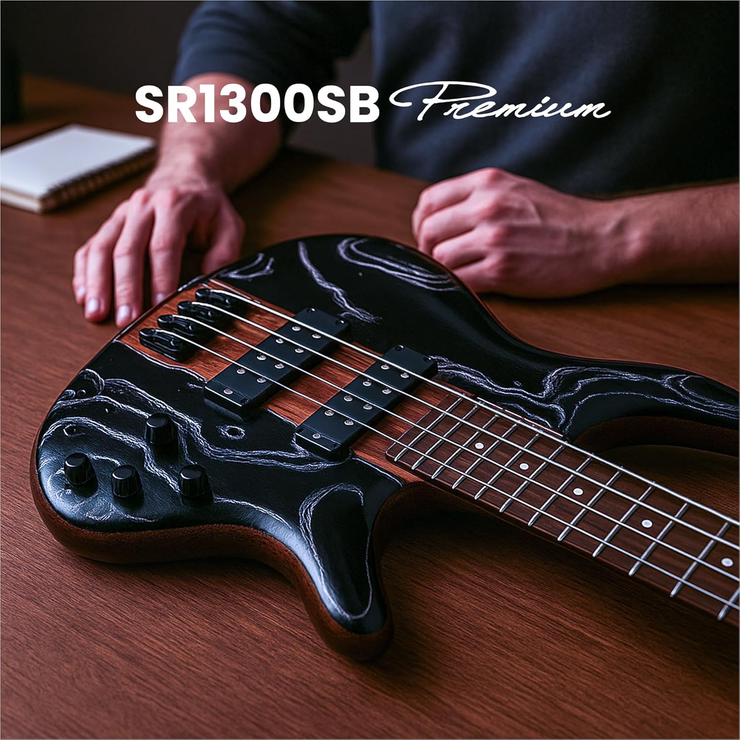 Ibanez SR1300SB SR Premium Bass Guitar - Magic Wave Low Gloss Bundle with Gig Bag, Tuner, Cable, Strap, Austin Bazaar Instructional DVD, and Polishing Cloth