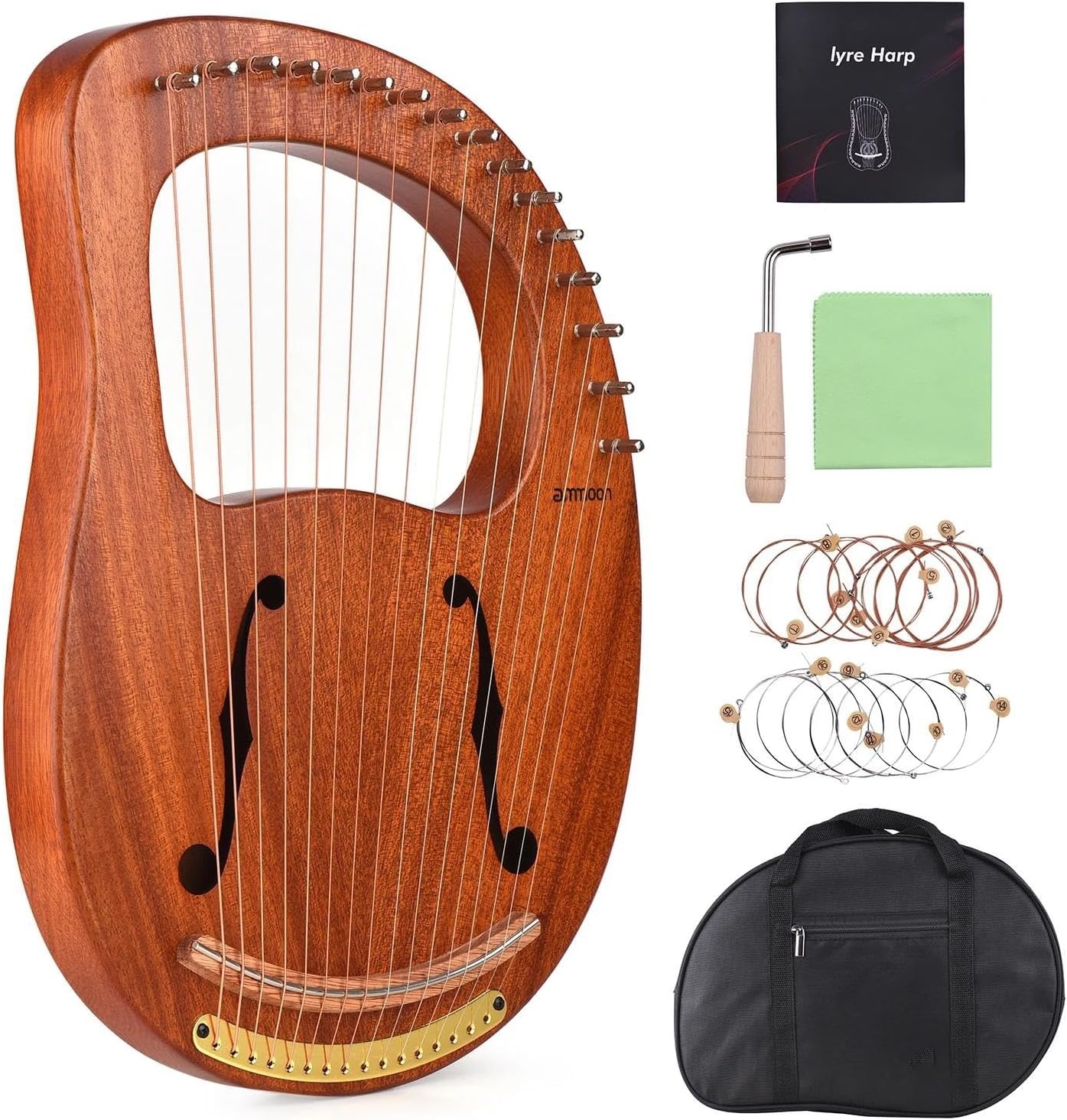 Lyre Harp Set 16-String Wooden Harp Metal Strings Solid Wood String Instrument With Carry Bag Tuning Wrench MusicBook(1)