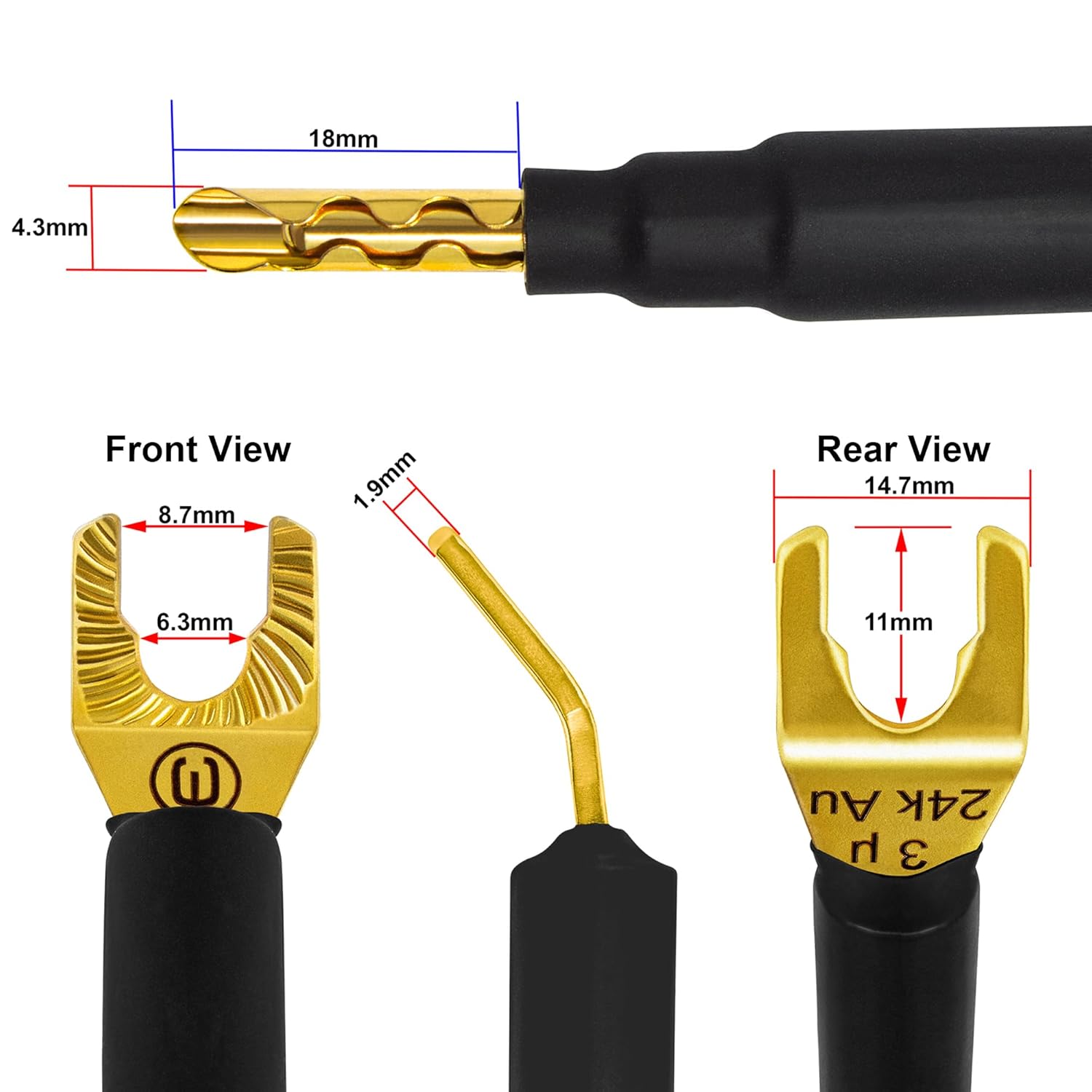 WORLDS BEST CABLES 8 Foot Ultimate - 9 AWG - Ultra-Pure OFC - Premium Audiophile HiFi Speaker Cable Pair with Eminence Gold Banana (x2) & Spade (x2) Plugs & Carbon Tweed Jacket