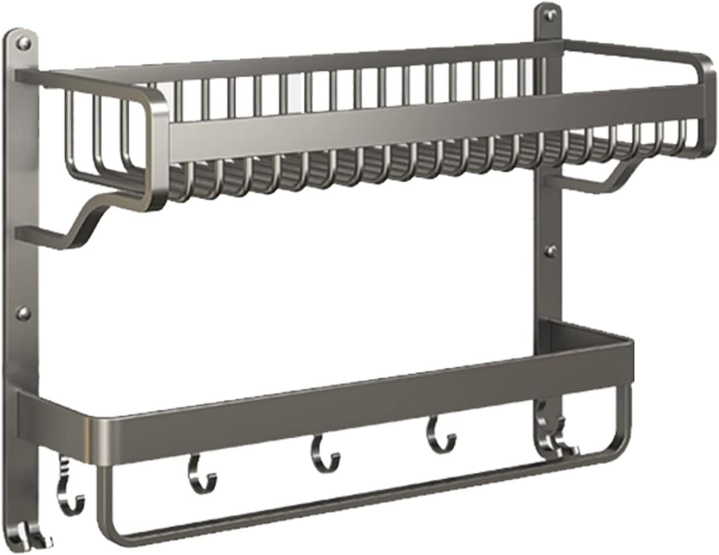 Bathroom Shelf Bathroom Wall Shelf Towel Rack with Towel Bar and Hooks, 2 Tier Shower Shelve Bathroom Shelf, Grey Wall Mount Towel Shelf Bathroom Wall Shelves (Size : L57cm)