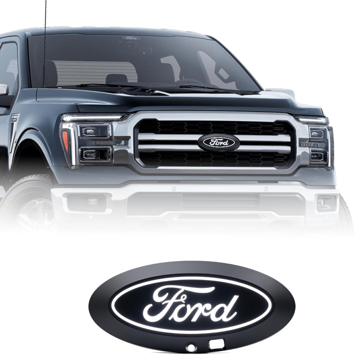 Putco Luminix White Oval LED Grille Emblem Fits Ford F150 2024-2026 - Fits w/Front Camera, Includes Plug-N-Play Harness (Fuse Box Install)