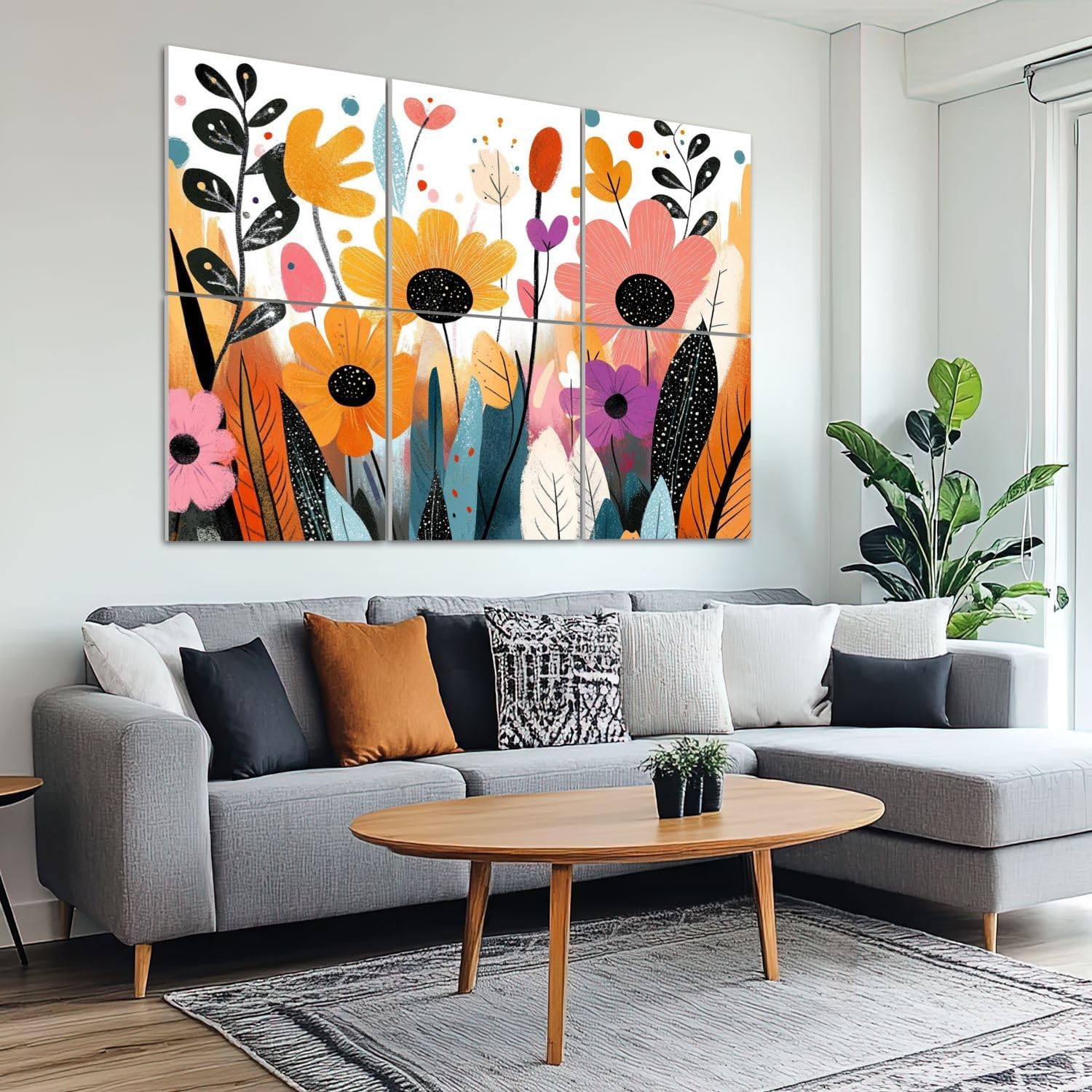 6 Pack Art Acoustic Panels Sound Absorbing Floral Botanical Neutral Plant Flowers Leaves Nature Motifs Abstract Decorative Soundproof Wall Panels Self Adhesive for Recording Studios Office 72