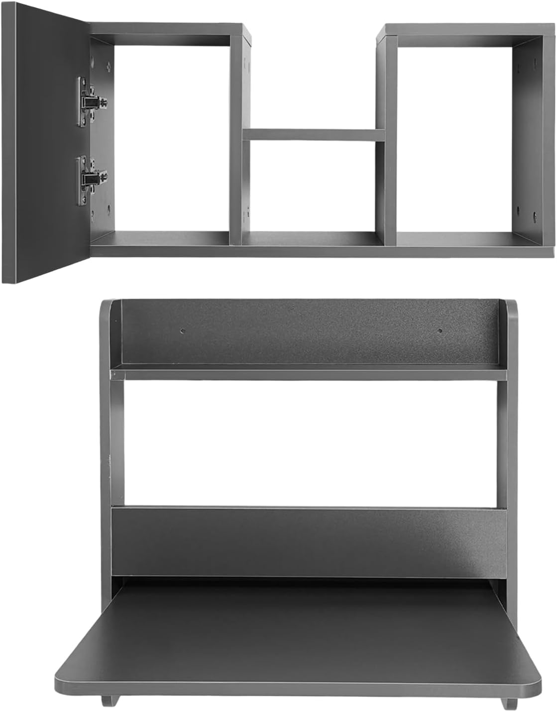 Folding Wall Desk, Wood 2-Tier Wall Mounted Writing Table, Kids Floating Bookshelf Fold Down Wall Mount Laptop Desk for Small Saving Spaces, Corner Floating Desk for Small Spaces (Grey)