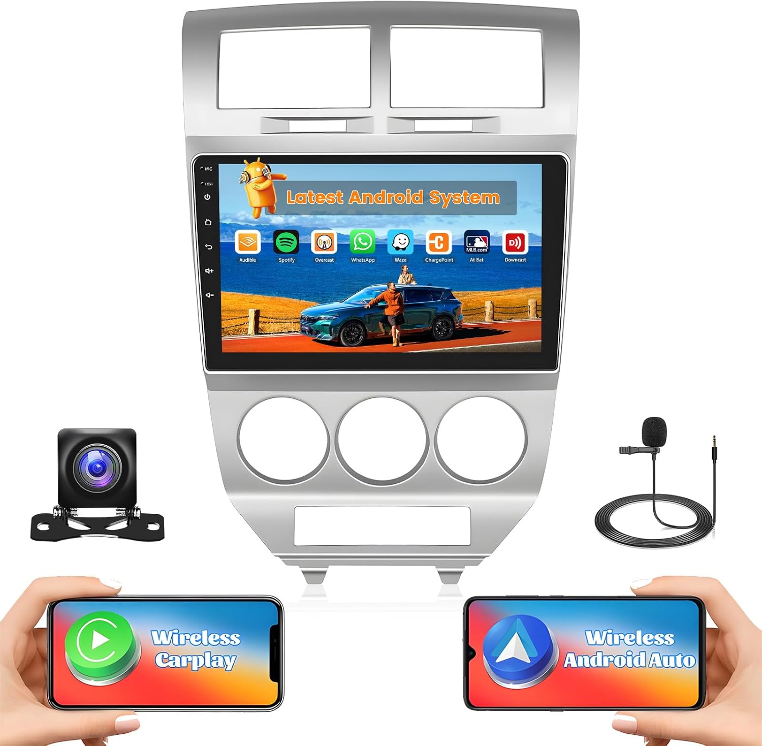 [2+64G] Hikity Android Car Stereo for Dodge Caliber 2006 2007 2008 2009 2010 2011 2012 with Wireless Carplay Android Auto, 10.1