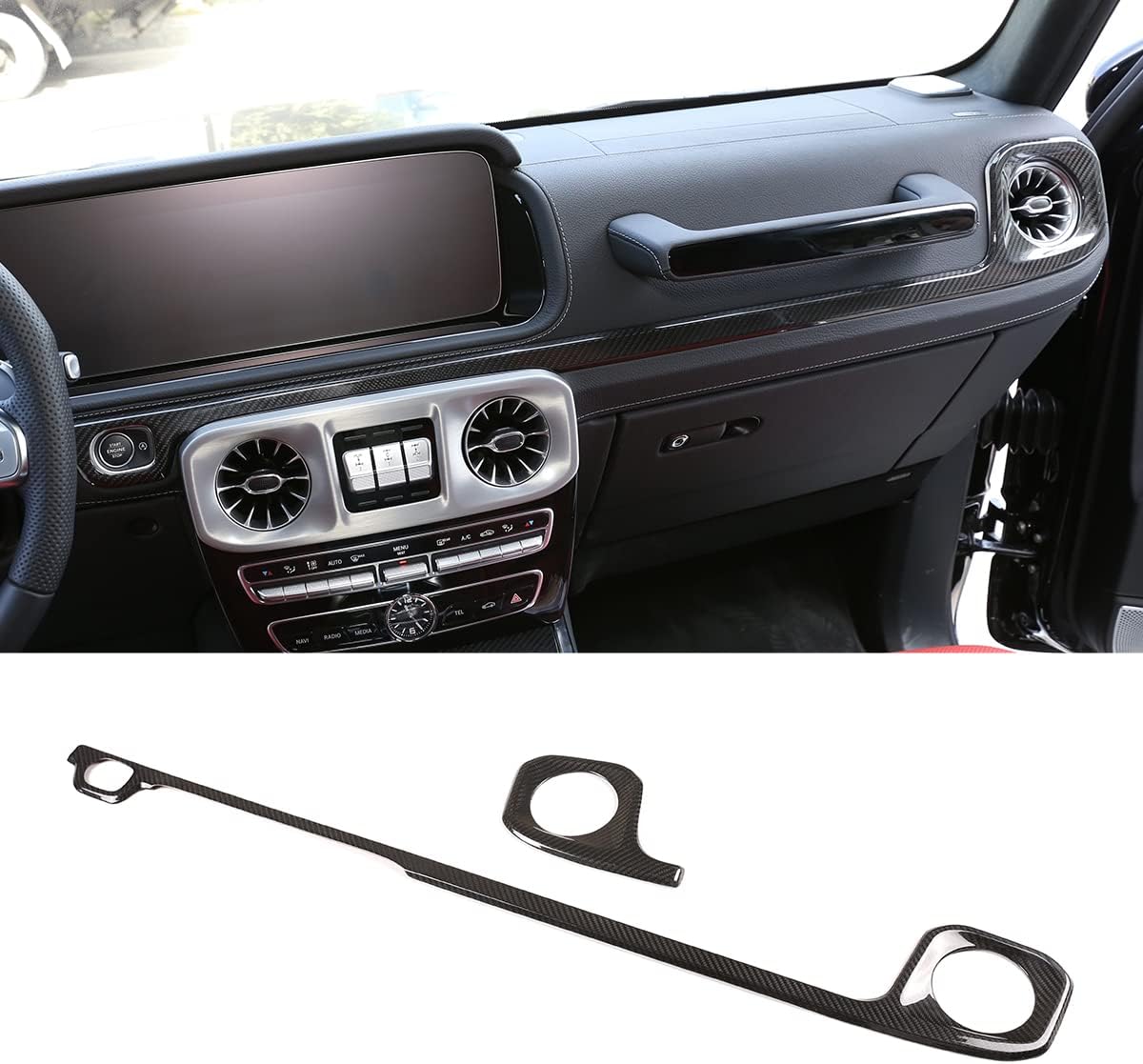 Real Carbon Fiber Car Interior Accessories Left and Right Side Air Outlet Decorative Frame Long Panel Cover for Mercedes-Benz G-Class W463 W464 2019-2020 LHD