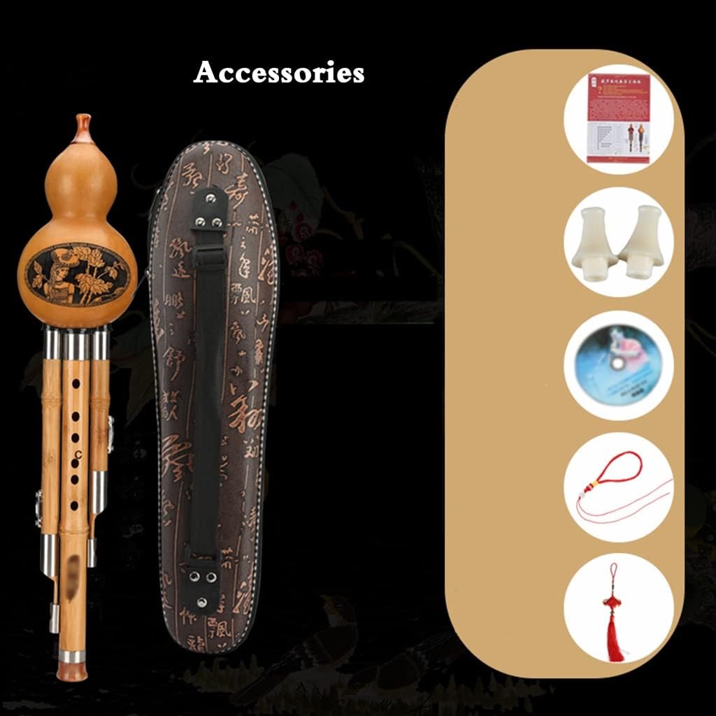 Flutes Musical Instruments Folk Musical Instrument Cucurbit Silk Bamboo Production C Down B Tone Performance Silk Cucurbit, Gift for Elders, People Who Love Music (Color : Brown, Size : C-Key)