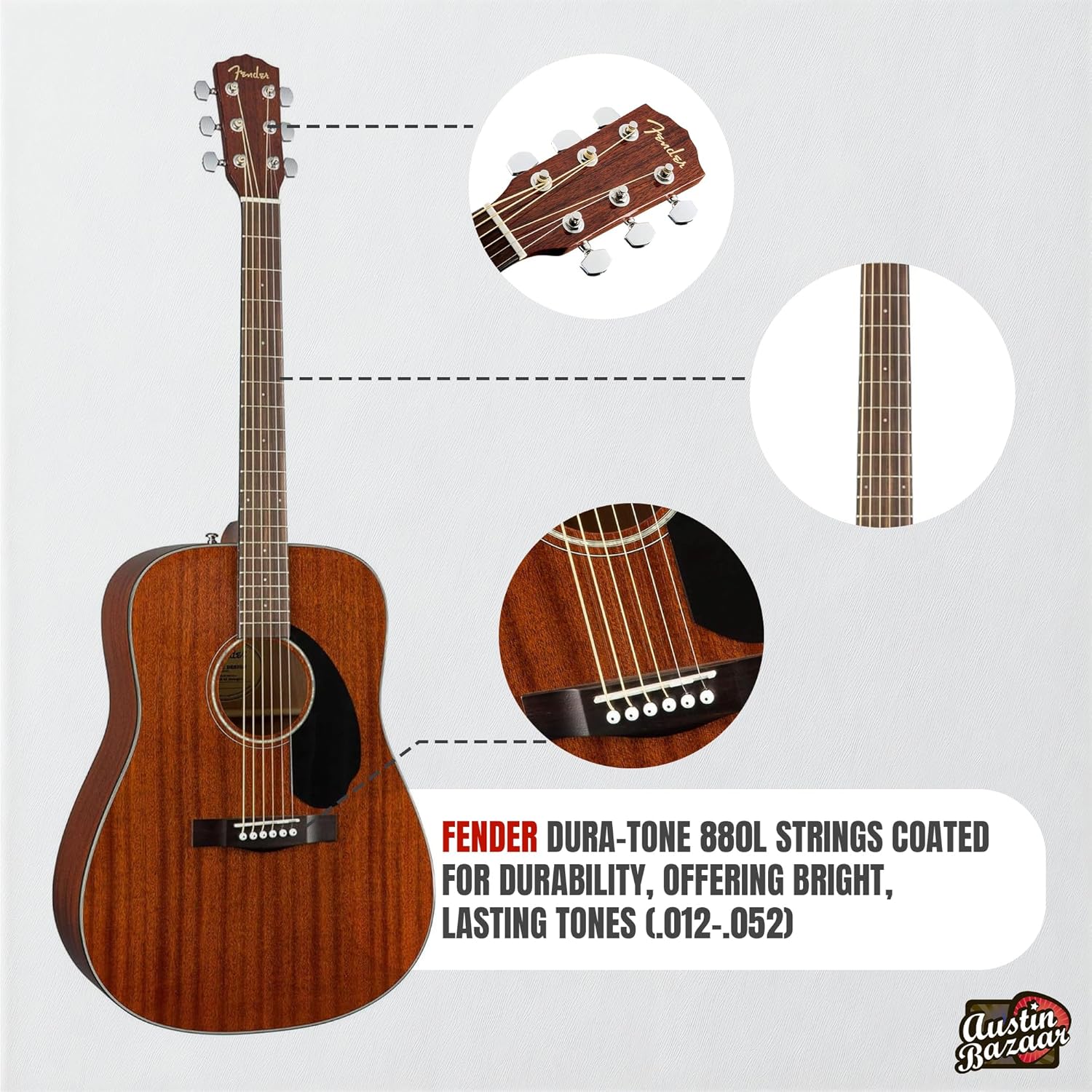 Fender CD-60S Solid Top Dreadnought Acoustic Guitar - All Mahogany Bundle with Hard Case, Tuner, Strap, Strings, Picks, and Austin Bazaar Instructional DVD