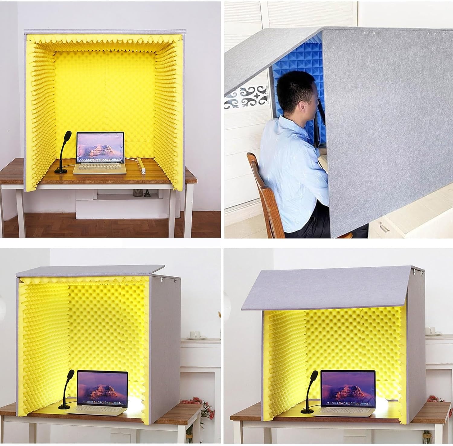 Portable Recording Studio, Desktop Soundproof Enclosure, Microphone Isolation Booth, Noise Reduction, Recording Studio Equipment (Yellow)