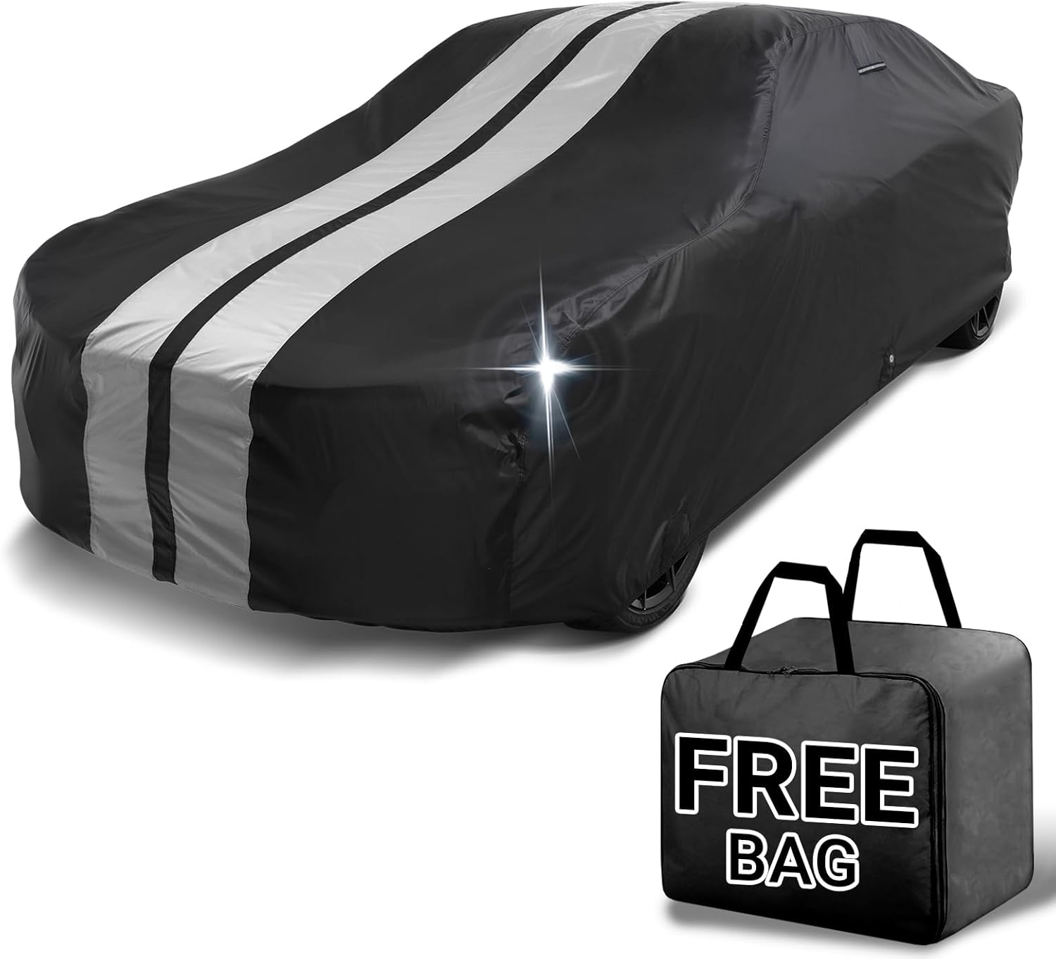 iCarCover Premium Car Cover for 1968-1983 Fia t 124 Spider Heavy Duty Waterproof All Weather Automobiles Custom Fit Full Exterior Indoor Outdoor UV Snow Rain Protection Covers (Stripe - Black/Gray)