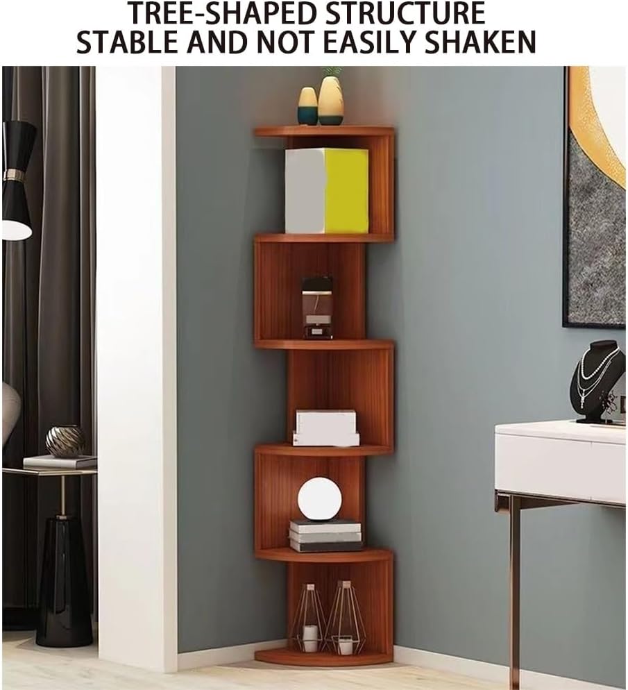 Wall Mount Floating Corner Shelf, 5-Tier Square Floating Corner Bookshelf, Plant Shelf for Bedroom, Living Room, Bathroom, Home Office(Brown)