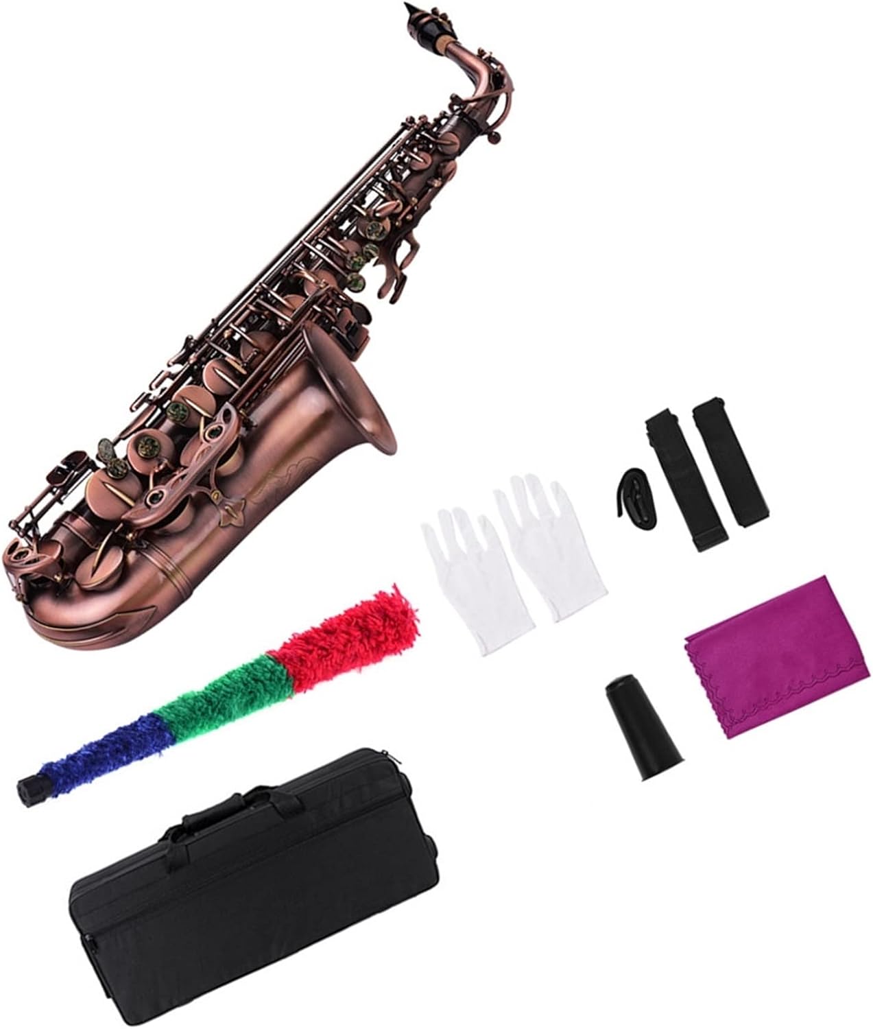 EB Alto Saxophone E-Flat Sax Carved Pattern Woodwind Instrument with Case Gloves Brush Strap Reed