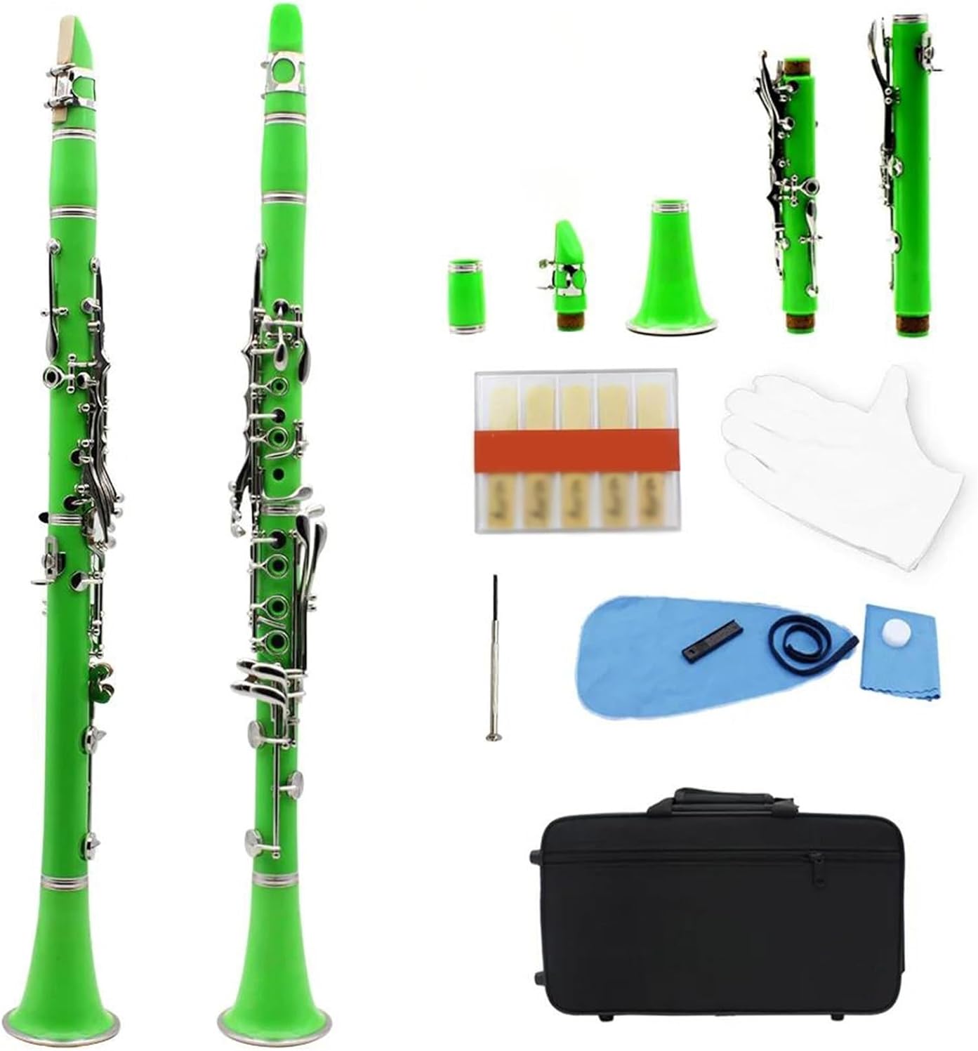 Clarinet Musical Instruments Bb Professional Clarinet 17 Keys 6 Ring Clarinet Portable Abs Clarinet Woodwind Instrument(Green)
