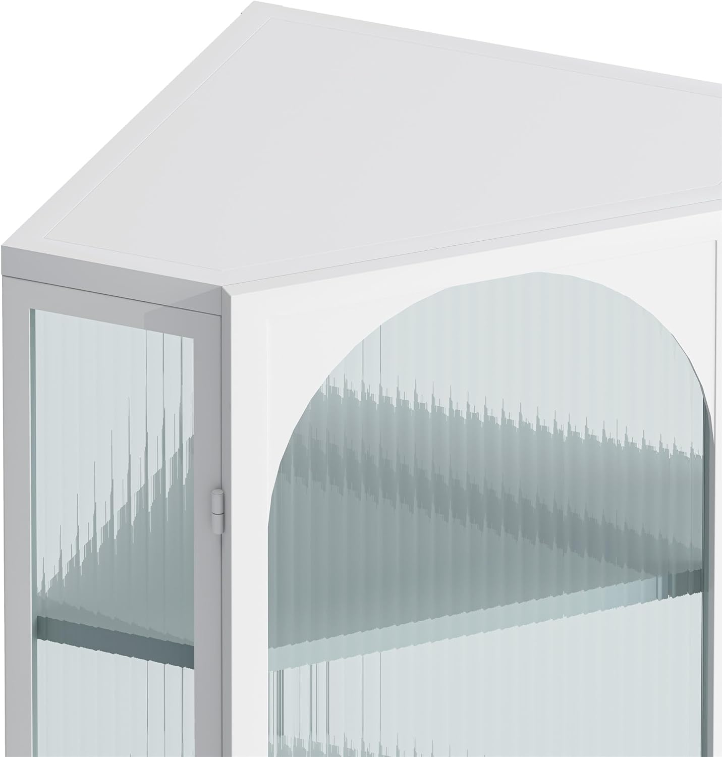 Sleek Iron & Ribbed Glass Corner Cabinet for Wall-Mount | Modern Storage Solution with Four-Tier Shelving for Bathroom, Living Room, Bedroom | Easy to Assemble(White,22.24