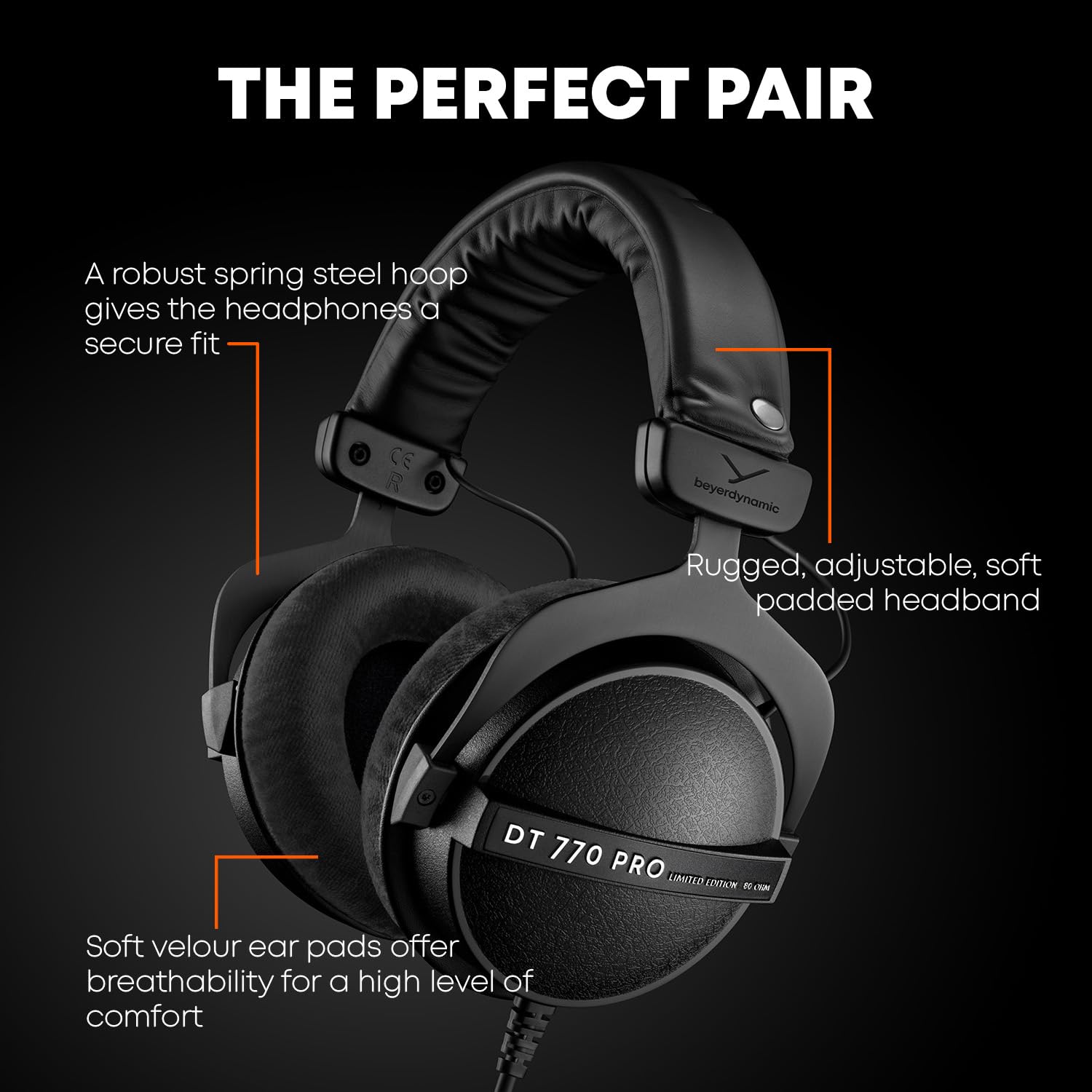 Beyerdynamic DT 770 Pro 250 ohm Professional Studio Headphones (Limited Black Edition) (Renewed)