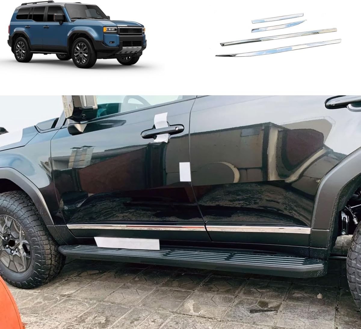 Body Side Trims Compatible with Toyota Land Cruiser Prado LC250 2024 2025 2026 Body Side Door Molding Cover Trims Exterior Car Accessories ABS 4PCS (Glossy Chrome Style)