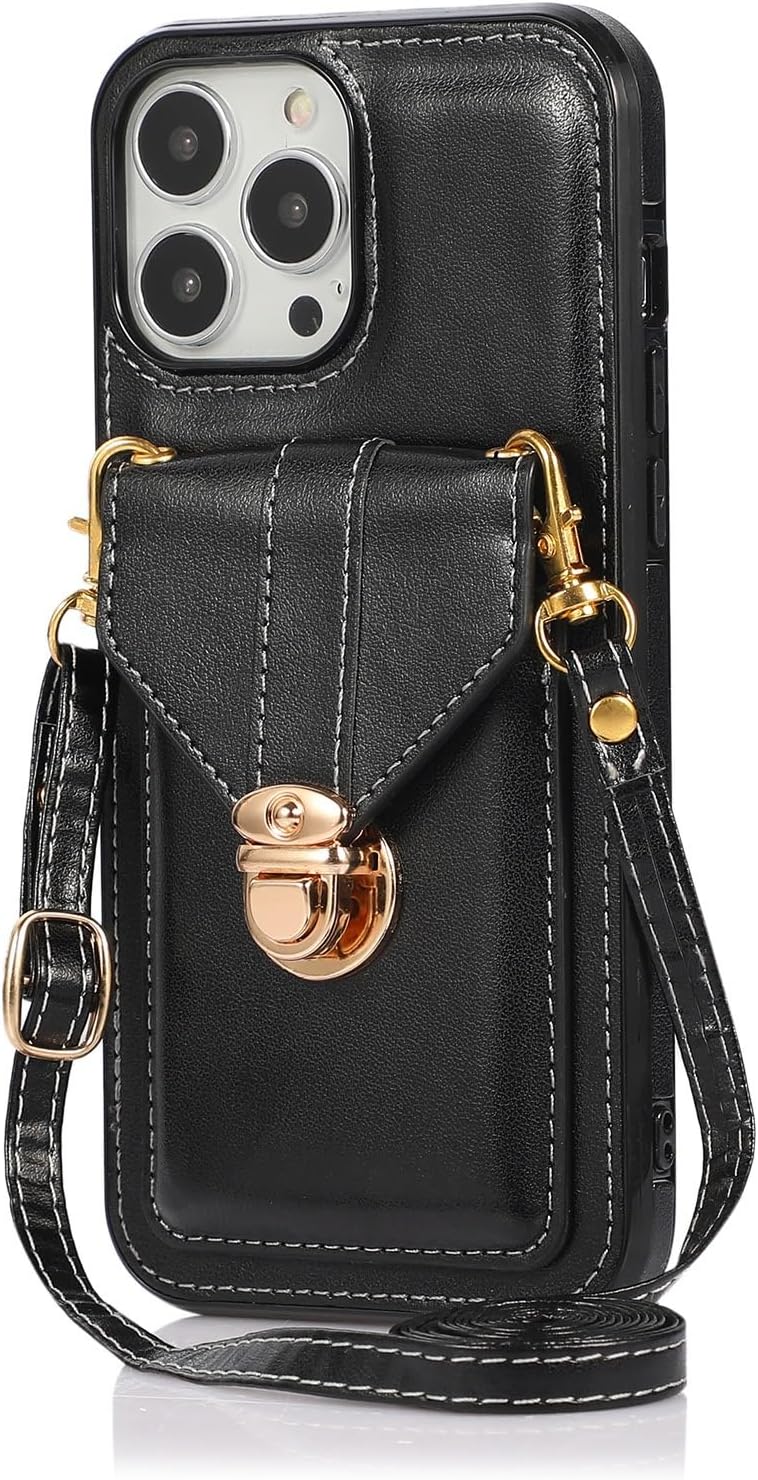 Case for iPhone 16 Pro Max/16 Plus/16 Pro/16, Kickstand Wallet Anti-Theft Buckle Shell Anti-Slip Shockproof Leather Cover(Black,16)