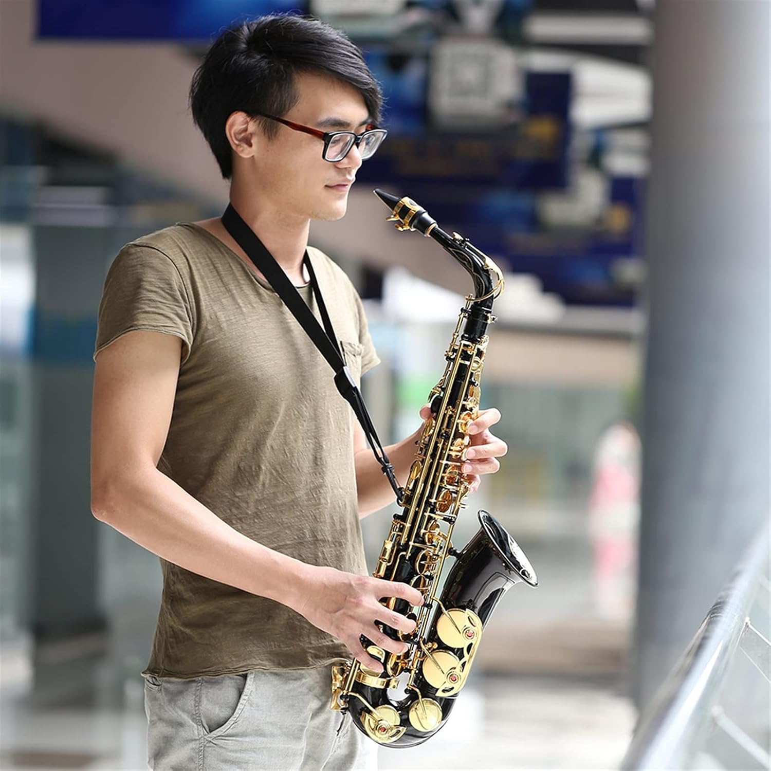 EB Alto Saxophone Brass Lacquered Gold E Flat Sax 82Z Key Type with Cleaning Brush Cloth Gloves Strap Padded Case Bb/EB Student Saxophone (Color : Black EB)