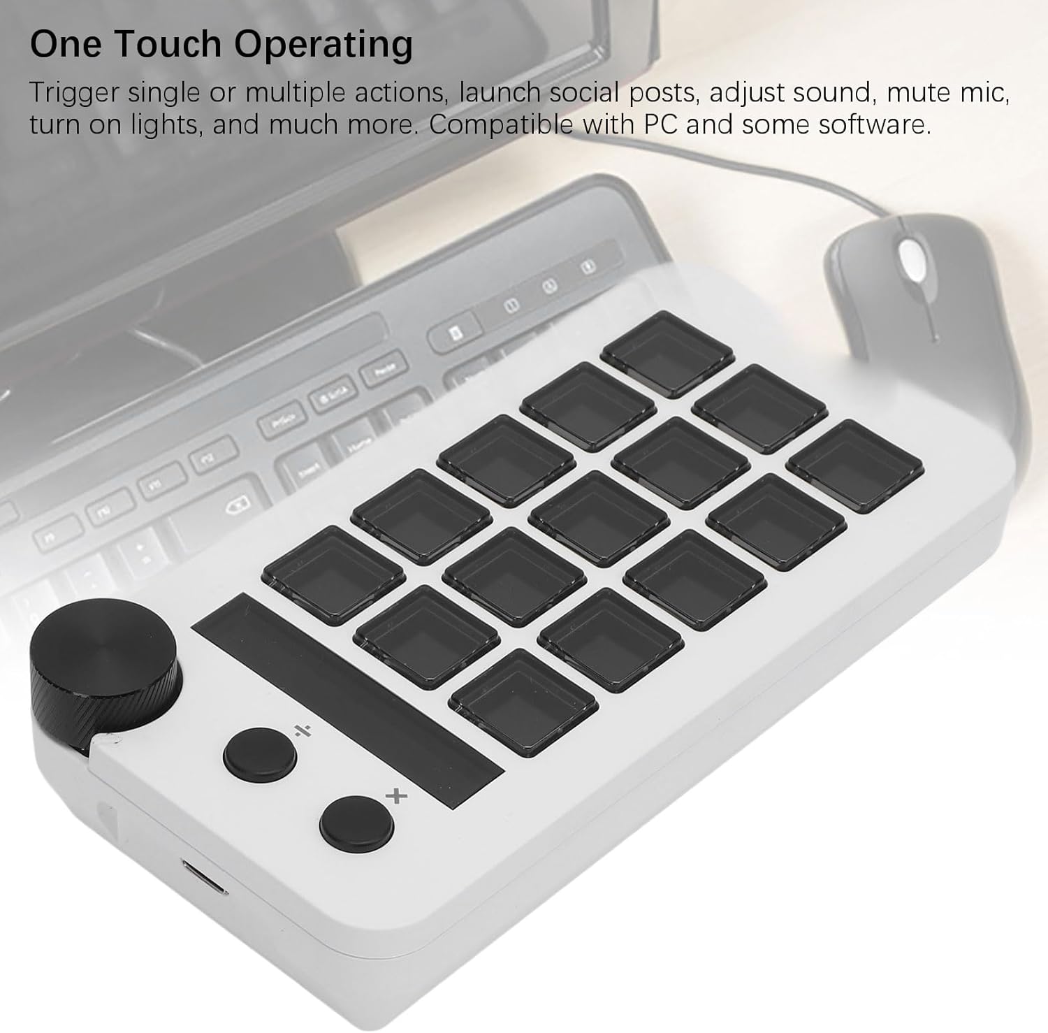 15 Macro Keys Stream Controller with Knob, Customizable Visual Keyboard, Effortlessly Manage Streams Shortcuts for Multiple Programs, Compatible with PC OBS Software (White)