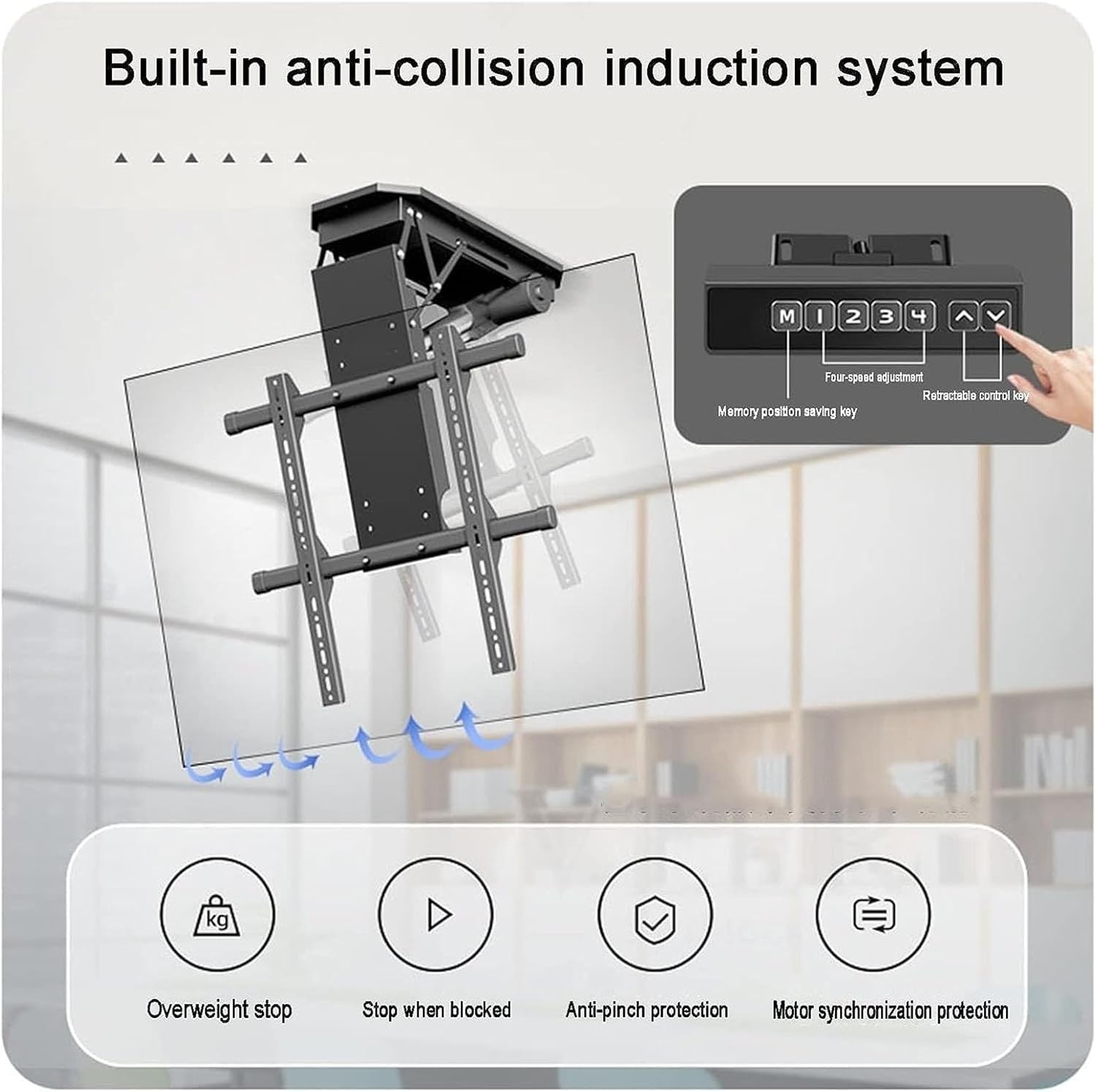 Steel Electric TV Wall Mount for 50 to 90 Inch LCD LED Plasma Screen, Above Fireplace Height Adjustable Motorized TV Pull Down Mantel Bracket