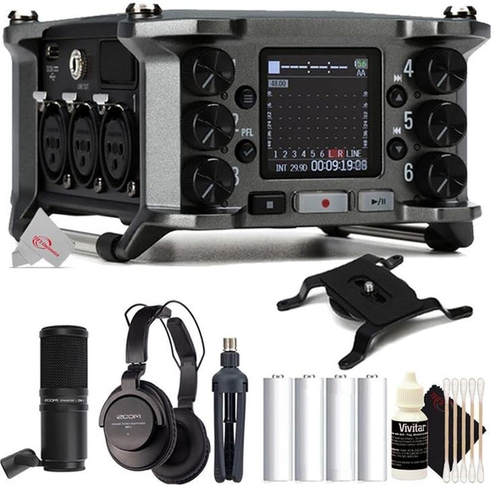 Zoom F6 6-Input / 14-Track Multi-Track Field Recorder + Zoom ZDM-1 Podcast Mic Pack Accessory Bundle + Cleaning Kit