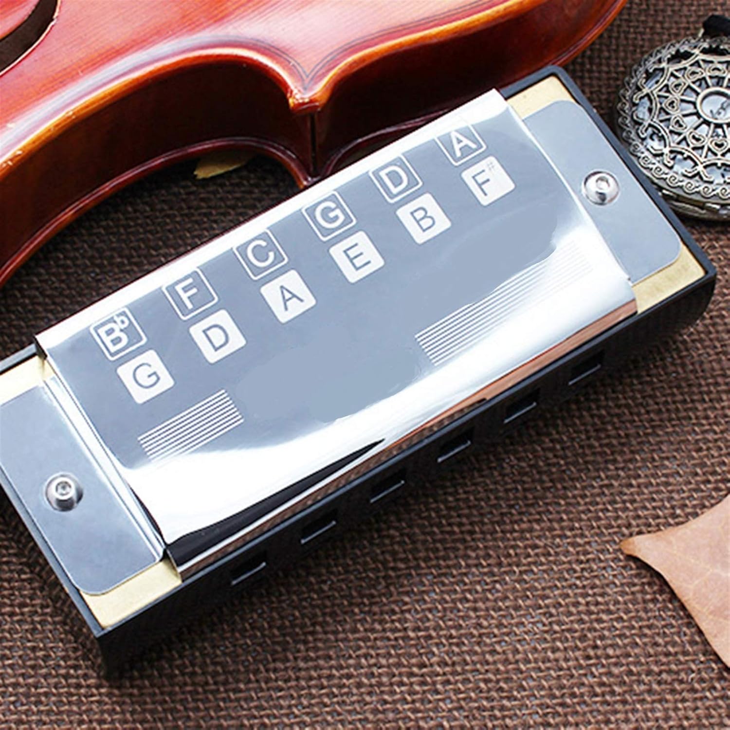 Folk Instruments Bass Harmonica Pocket Ensemble Orchestral Harmonica 12 Holes Harp Mouth Organ Musical Instruments for Beginners (Color : Silver)