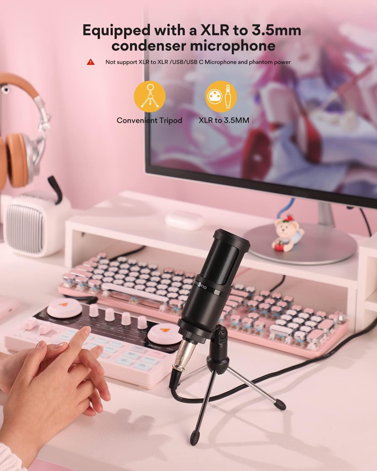 MAONO Podcast Equipment Bundle for 2 Audio mixer All-in-One Podcast Production Studio with 3.5mm Microphone*2 for Live Streaming, Podcast Recording, PC, Smartphone, DJ MaonoCaster Lite