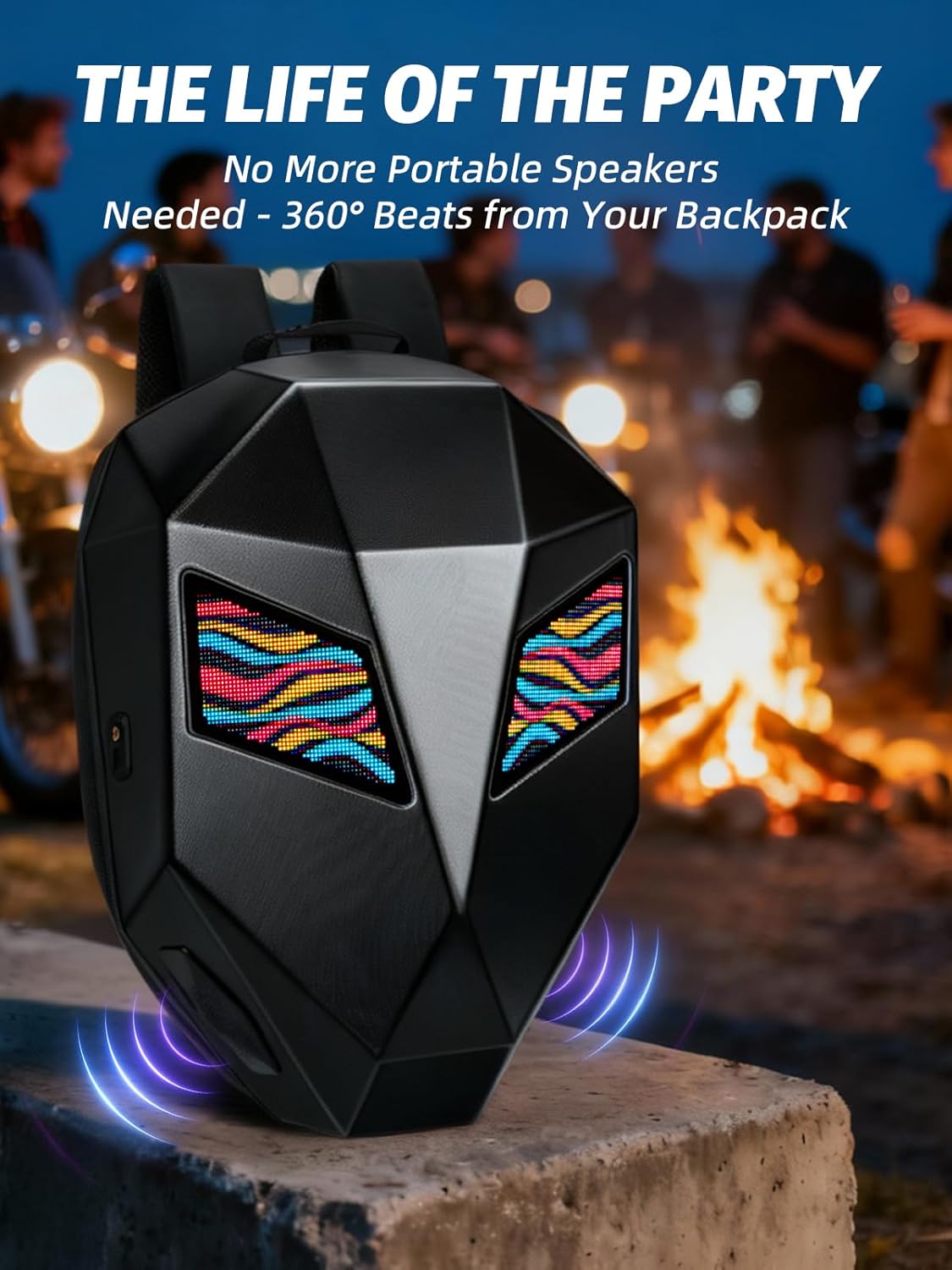 Gelrova Music Cycling Backpack [Battery not included] - LED Bicycle Backpack With Speakers, Expandable Helmet Storage (14.8L→25.2L) for Scooter, 15-16