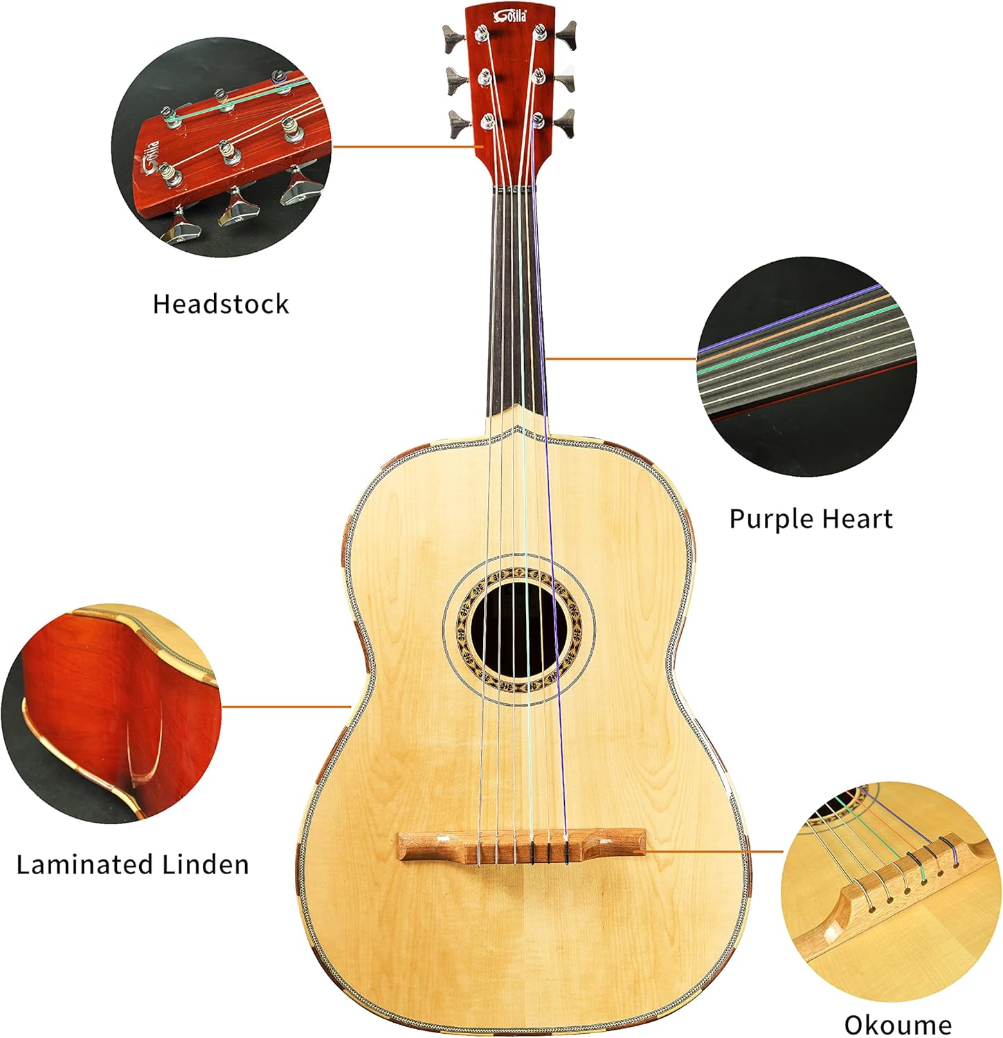 6 String Guitarron Linden top Linden back & sides Okoume Neck