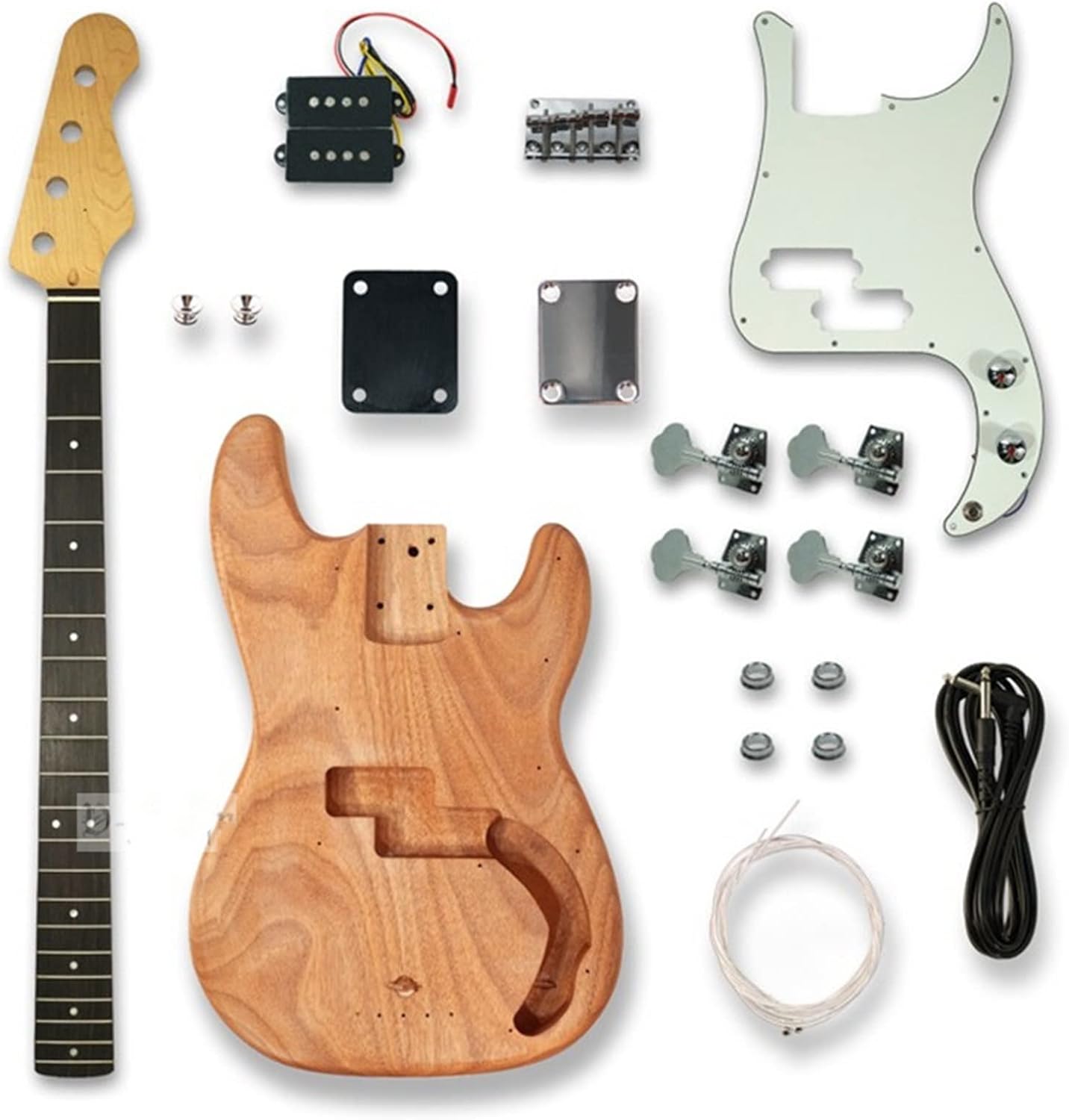 DIY Guitar Kits 1 Set DIY Bass Guitar Mahogany Body Unfinished Bass Guitar Kit All Hardware