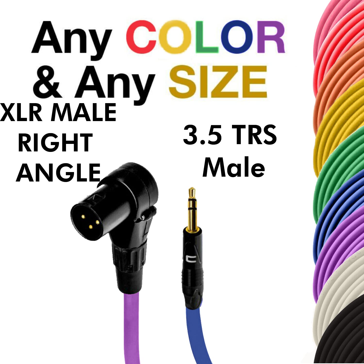 COLUBER CABLE Right Angle 3-Pin XLR Male to 3.5 TRS Male - 150 Feet - Purple - Pro 3-Pin Microphone Connector for Powered Speakers, Audio Interface or Mixer for Live Performance & Recording