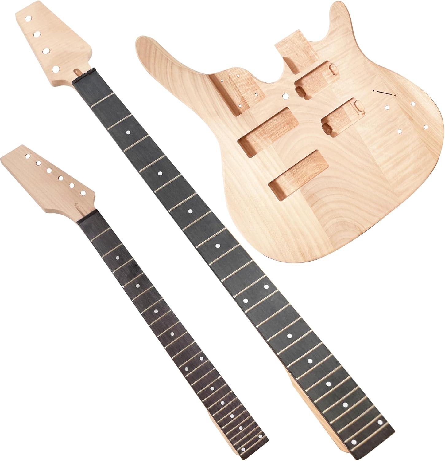 DIY Electric Guitarr and Bass Double Neck Kit 6 String and 4 String Guitarr Kits Right Handed with Mahogany Body and Neck Rosewood Fingerboard Chrome Hardware Build Your Own Guitarr and Bass.