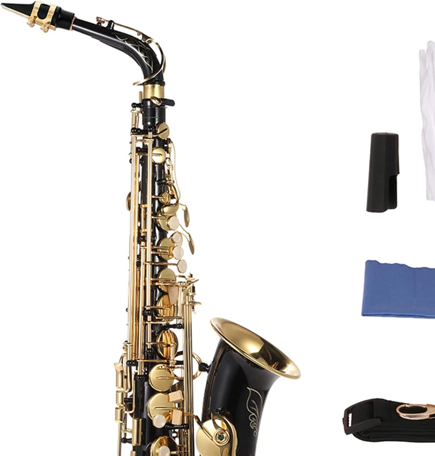 Sax Beginners Kit EB Alto Saxophone Brass Lacquered Gold E Flat Sax 82Z Key Type Woodwind Instrument in Stock with Accessories Wind Instrument (Color : Black EB)
