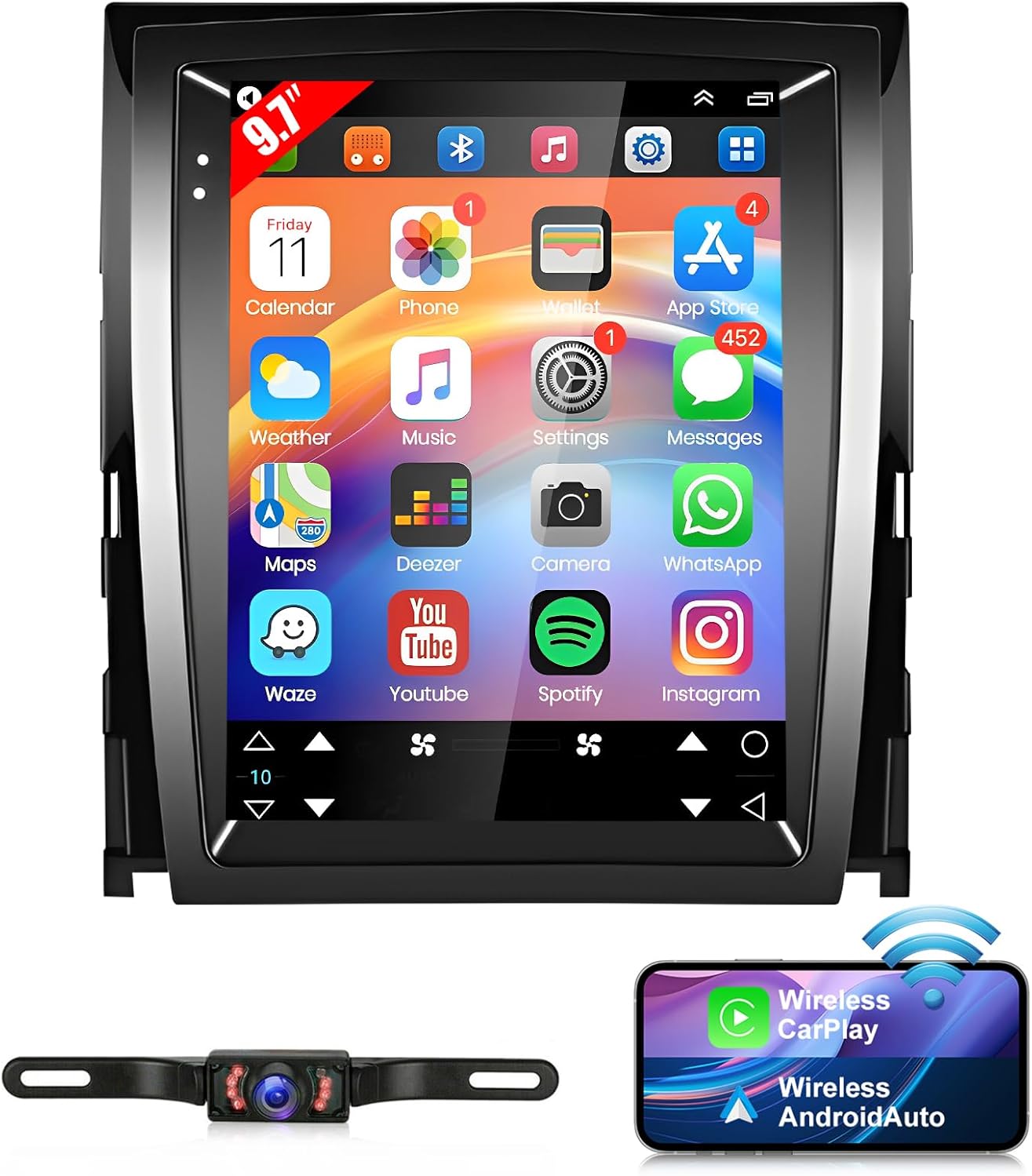 9.7 inches Car Stereo Radio for Cadillac Escalade/Sailway SLS 2007-2014,Android 13 Touchscreen Double Din Radio w/CarPlay &Android Auto Radio,Support GPS Bluetooth SWC WiFi FM Backup Camera- 2GB+32GB