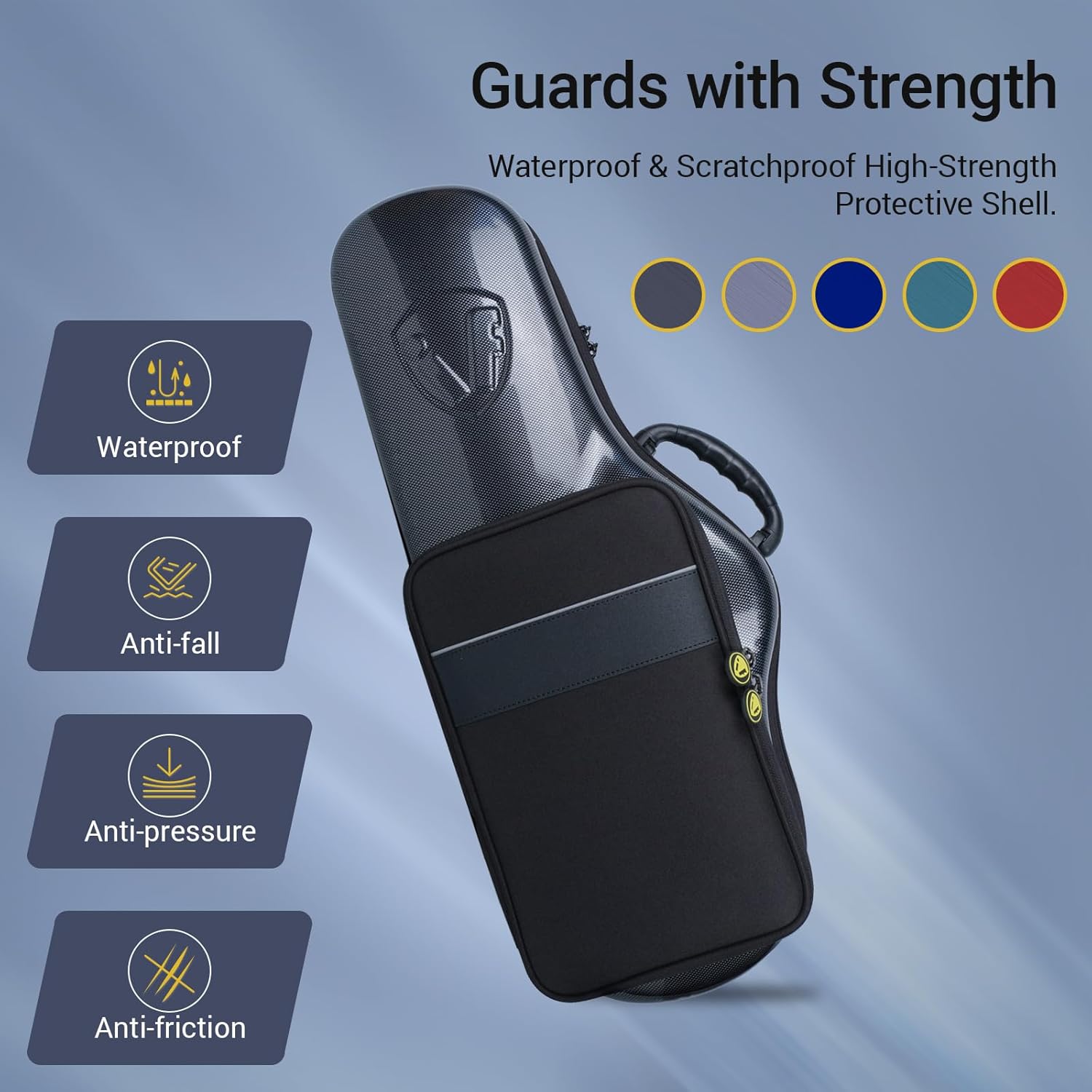 IF Alto Saxophone Contoured High-Strength Protective Shell, Lightweight & Durable Construction Alto Sax Case, Accessory Pocket, Combination Lock & Detachable Strap, Hard Shell Backpack