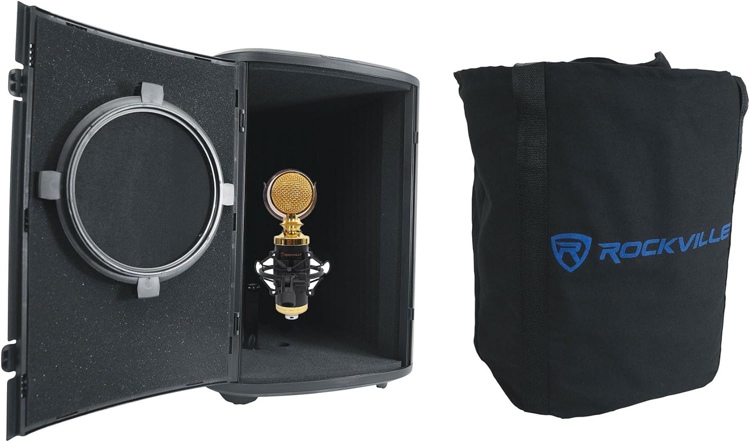 Rockville RCM02 Bundle: Studio Recording Condenser Microphone with Metal Shock Mount, ISOBOX Sound Isolation Box with Stand and Pop Filter, for Vocal Recording and Podcasting, 2-Items