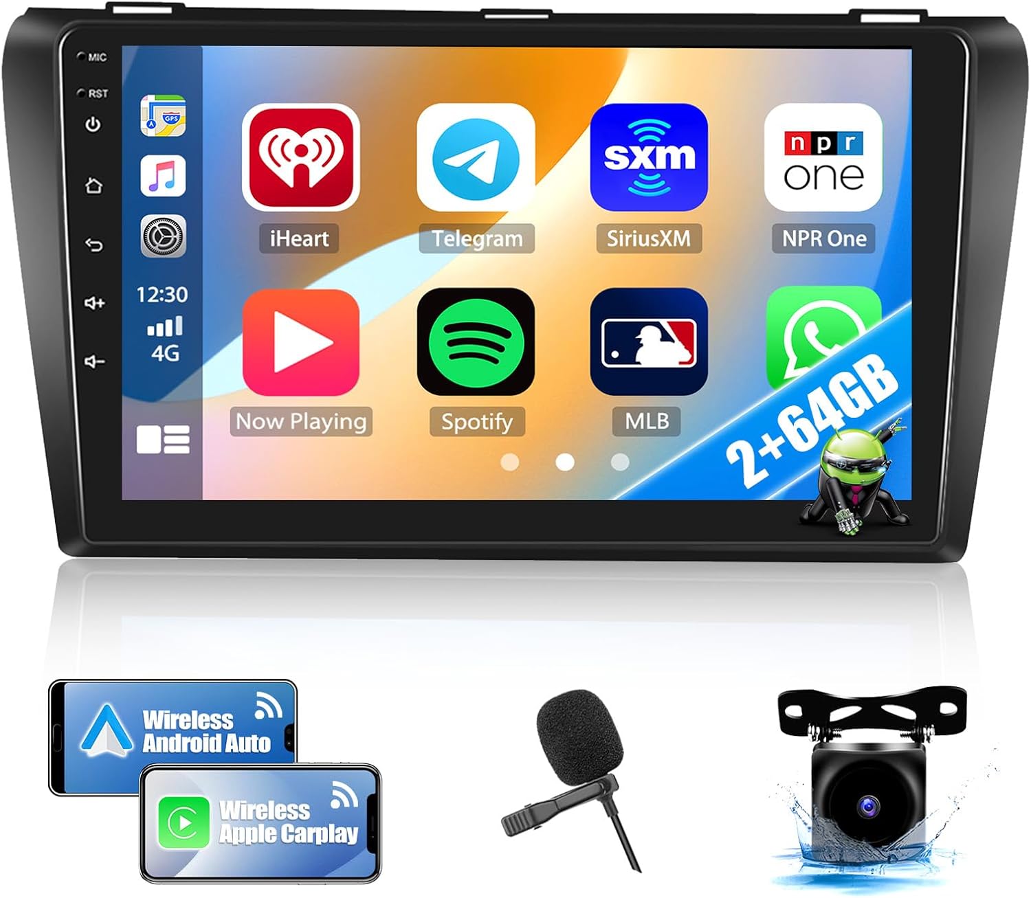 2+64GB Car Stereo Radio with Wireless Apple Carplay Android Auto for Mazda 3 2004-2009, 9