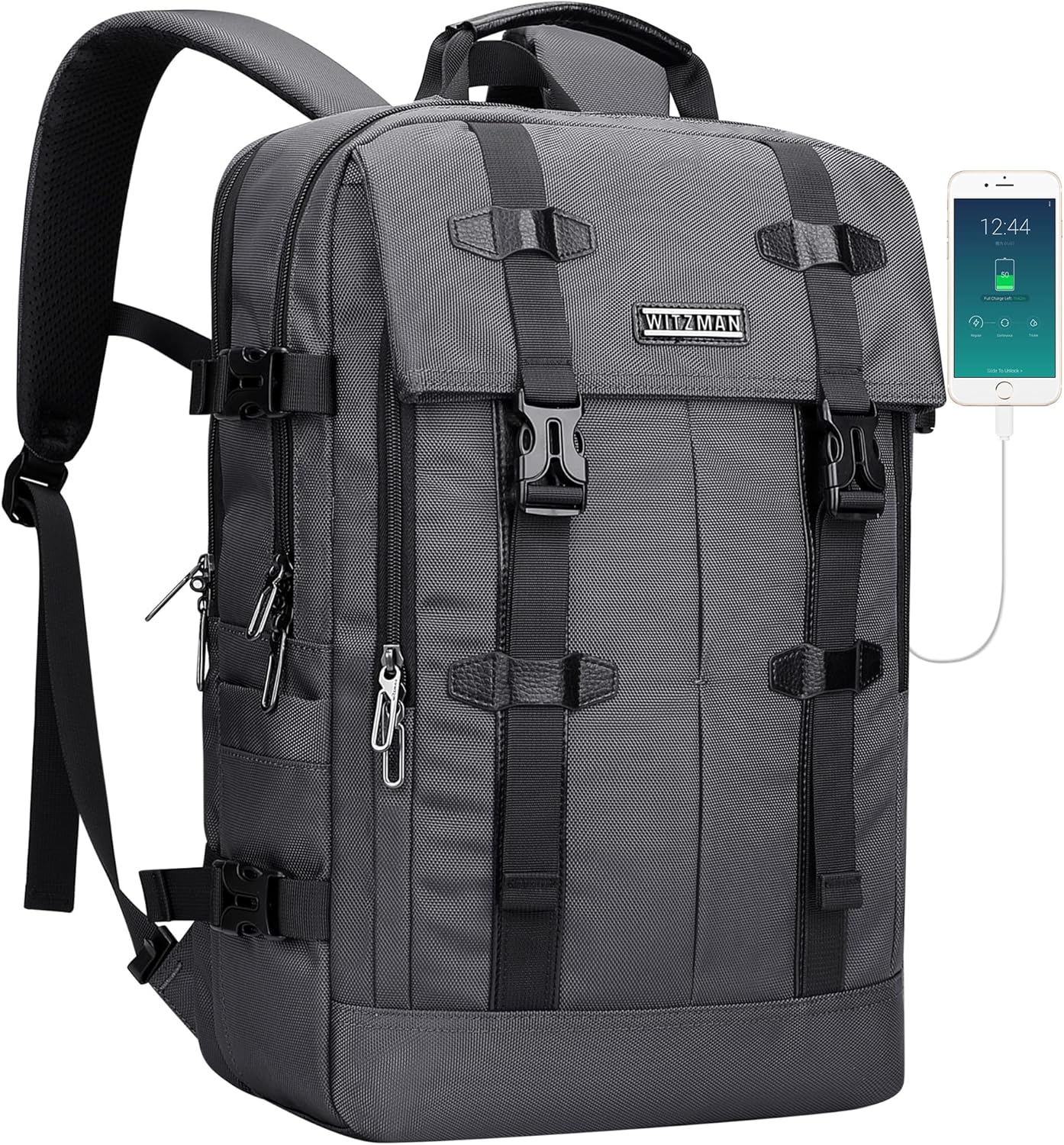 WITZMAN Travel Laptop Backpack for Men Fit 16 inch Computer Carry-on Airline Approved with USB Charging Port(B716 Silvery Grey)