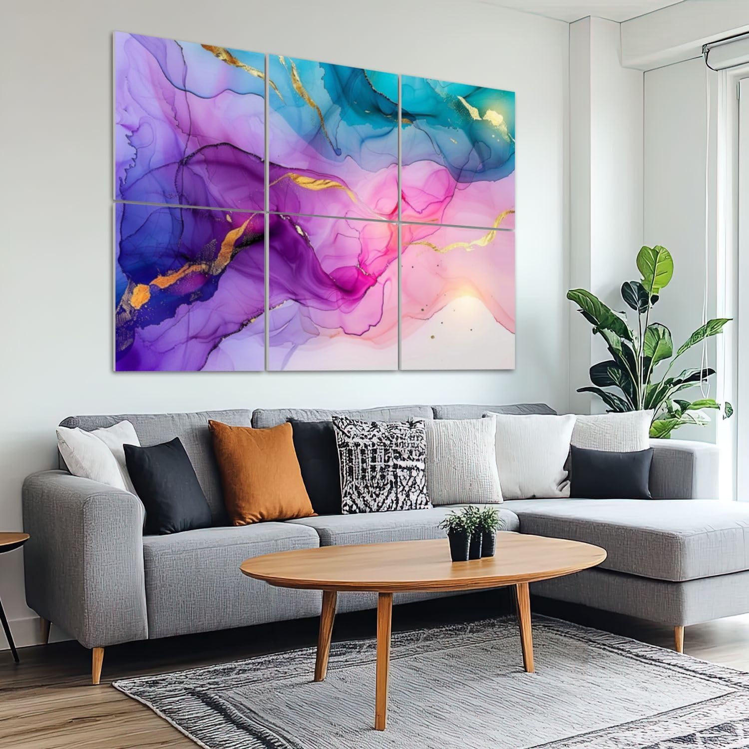 6 Pack Art Acoustic Panels Sound Absorbing Colorful Marble Mural Flowing Colors Gold Veins Purple Hues Blue Tones Decorative Soundproof Wall Panels Self Adhesive for Recording Studios Office 72