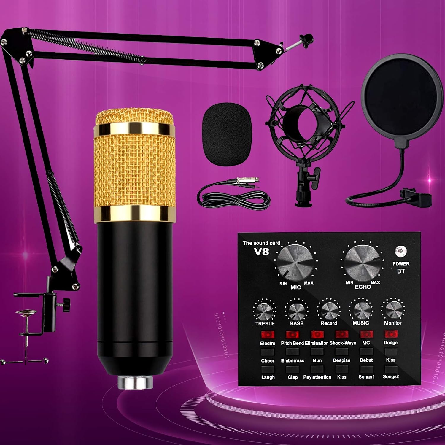 USB Microphone Set,Adjustable Mic Suspension Scissor Arm,Condenser Microphone Bundle,BM800 Sound Card Set,for Music Recording Audio Recording Live Streaming