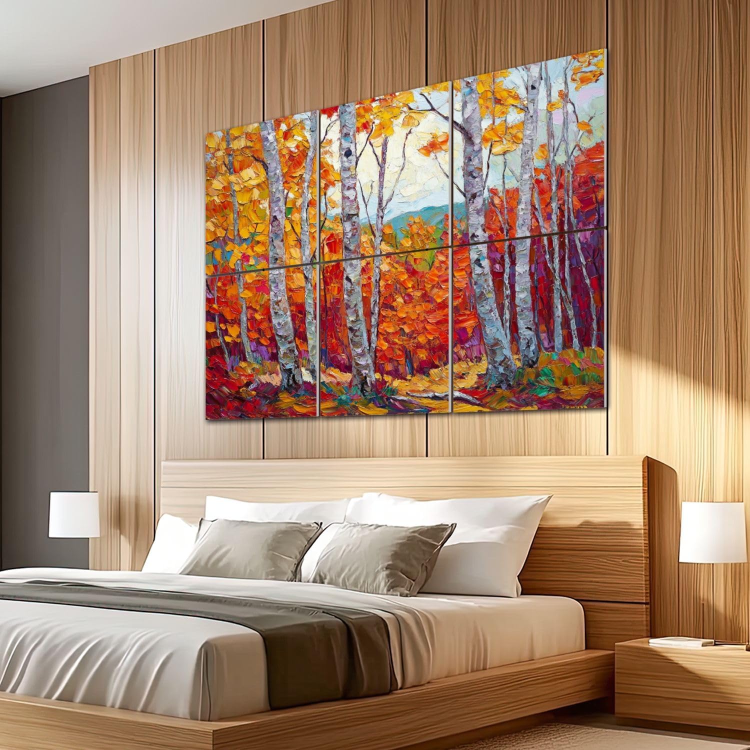 6 Pack Art Acoustic Panels Sound Absorbing Autumn Birch Trees Abstract Leaves Colorful Forest Vibrant Foliage Decorative Soundproof Wall Panels Self Adhesive for Recording Studios Office 72