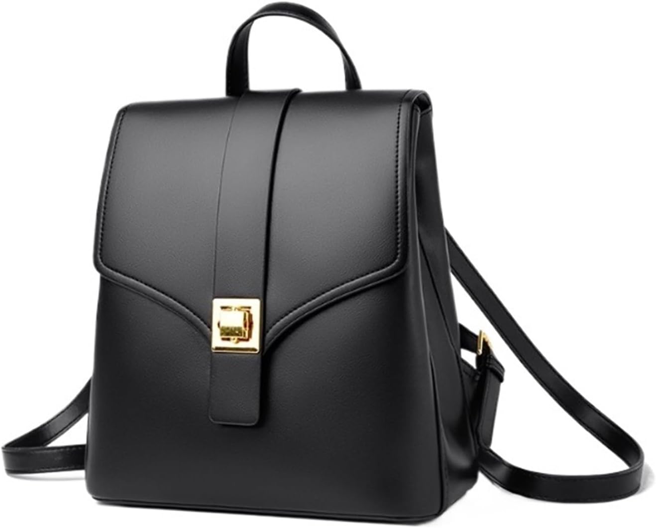 Leather Backpack Color Youth Travel Small Anti-theft Lock Buckle Foreign Women's Bag(Black)