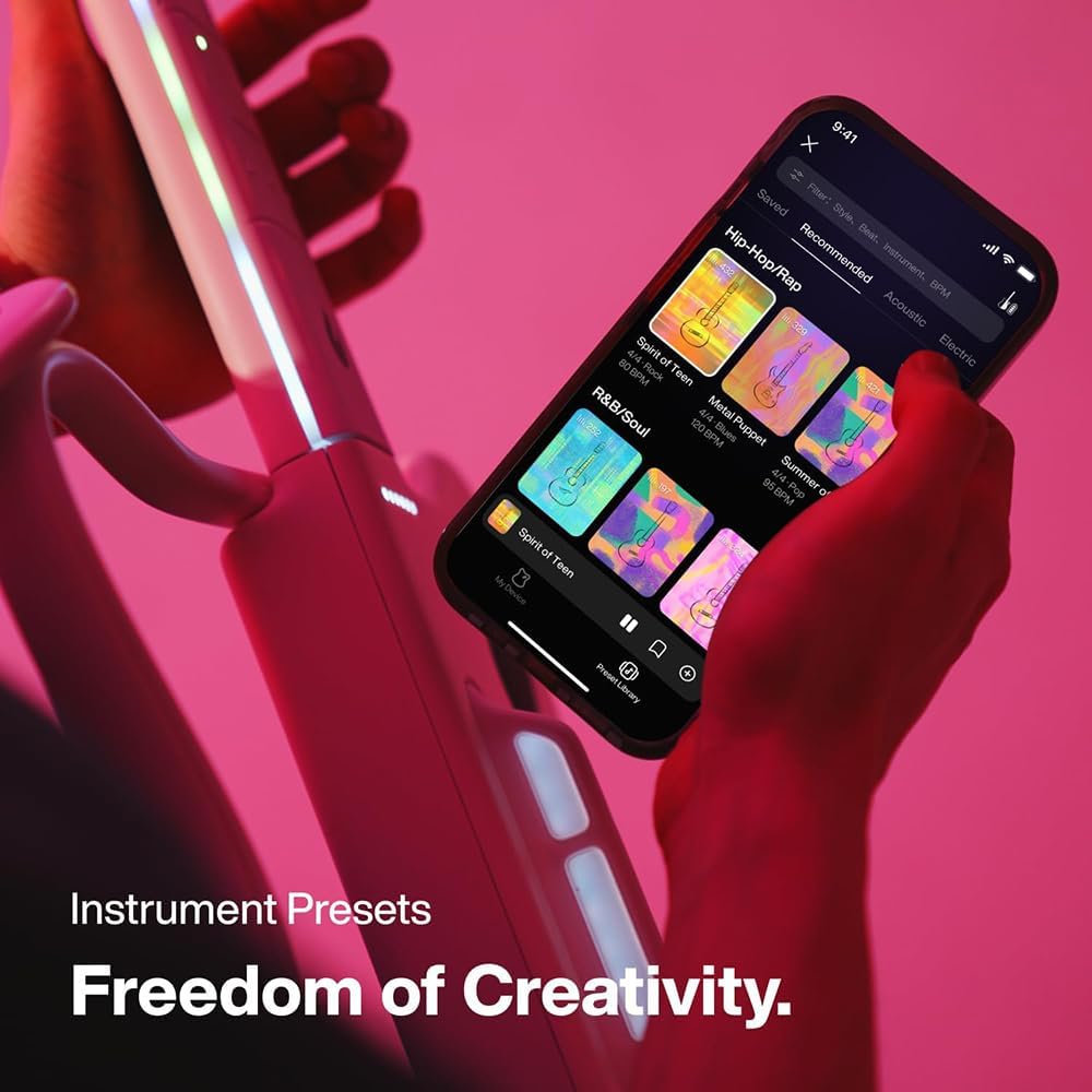 LAVA GENIE Stringless Guitar with Travel Case Black Bundle with Rok-It Tripod Guitar Stand, Goby Labs Microphone Sanitizer