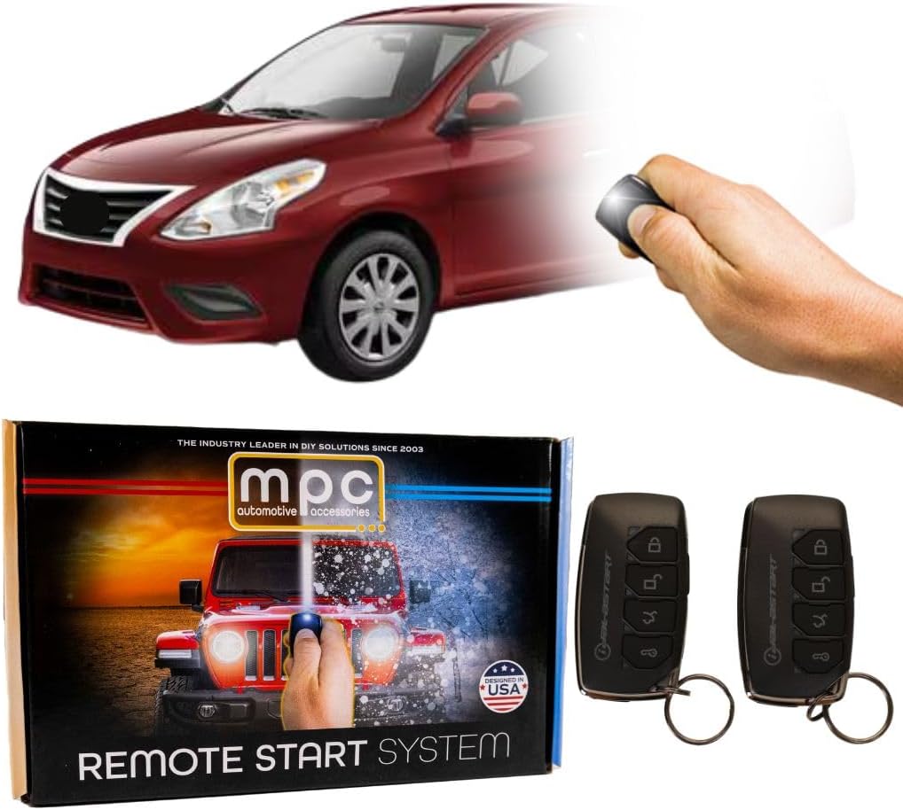MPC 2-Way Remote Start with Keyless Entry Kit Compatible with 2012-2019 Nissan Versa Key-to-Start ONLY - with T-Harness - Includes (2) Extended Range 4-Button 2-Way Remotes