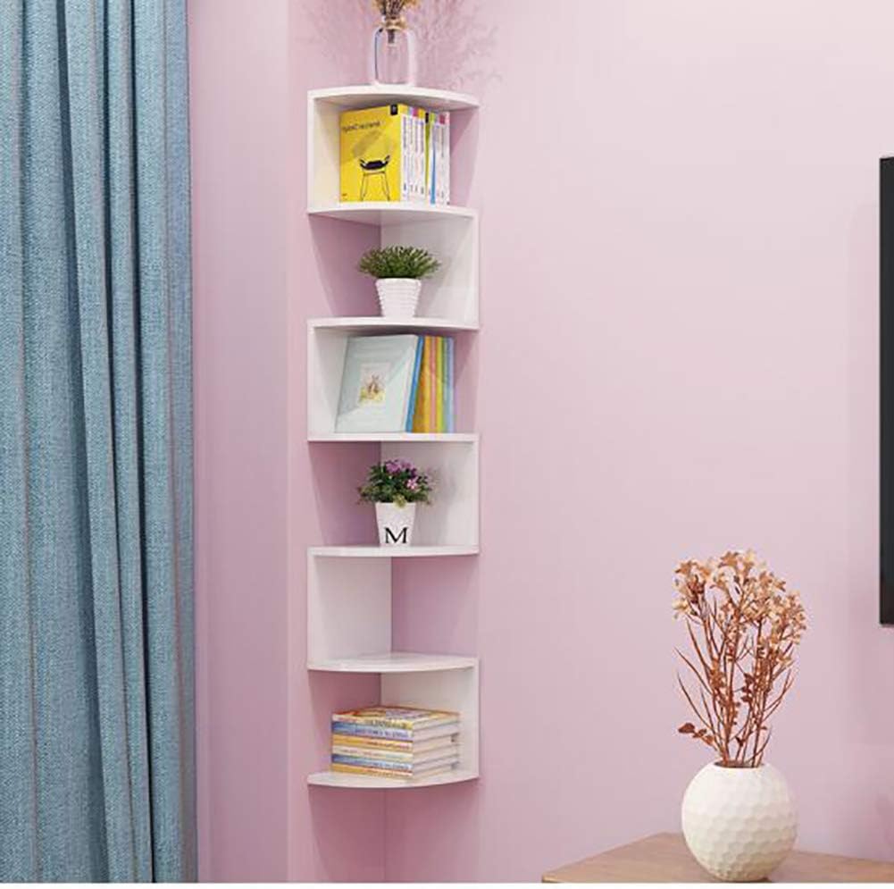 5-Tier Wall-Mounted Corner Shelf,Modern Decorative Zig Zag Unit Floating Shelves,Wall-Mounted Storage Display Rack,Easy to Install,for Bedroom Living Room Home Furniture Office Decor (Black Large)