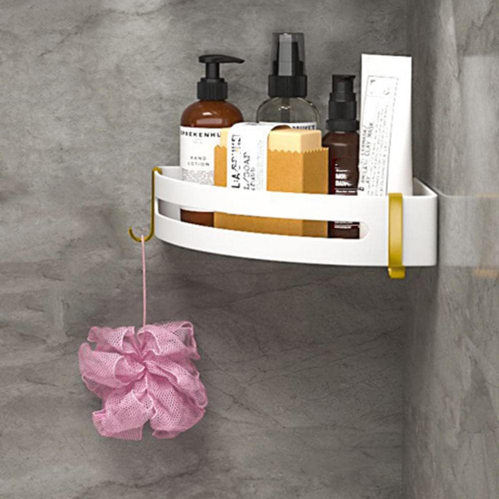 Bath Shelf Wall Mount Bathroom Corner Floating Shelves Adhesive White No Drilling with Hook Space Aluminum for Toilet Bathroom-3 Tier(1 Story)