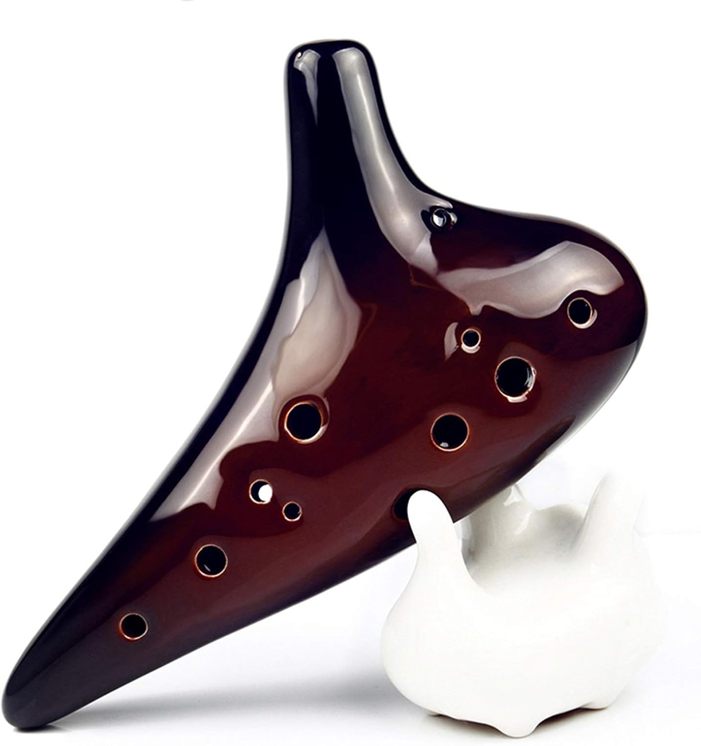 Alto C Key Ocarina 12 Holes Ceramic Ocarina Music Instrument Bright Glossy Glaze Woodwind Instrument Flute(Ocarina with Bag)