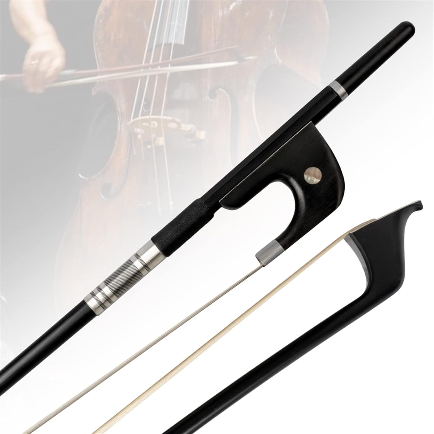 TSTS Black Carbon Double Bass Violin Bow German Style 4/4 Upgright Bass Bow Ebony Frogs Professional Violin Bow