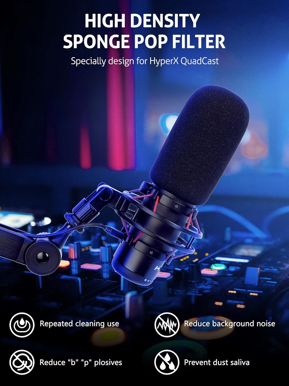 SUNMON HyperX QuadCast Boom Arm - Upgraded Heavy Duty Mic Arm with HyperX QuadCast Pop Filter, 360° Rotatable Microphone Arm for QuadCast S