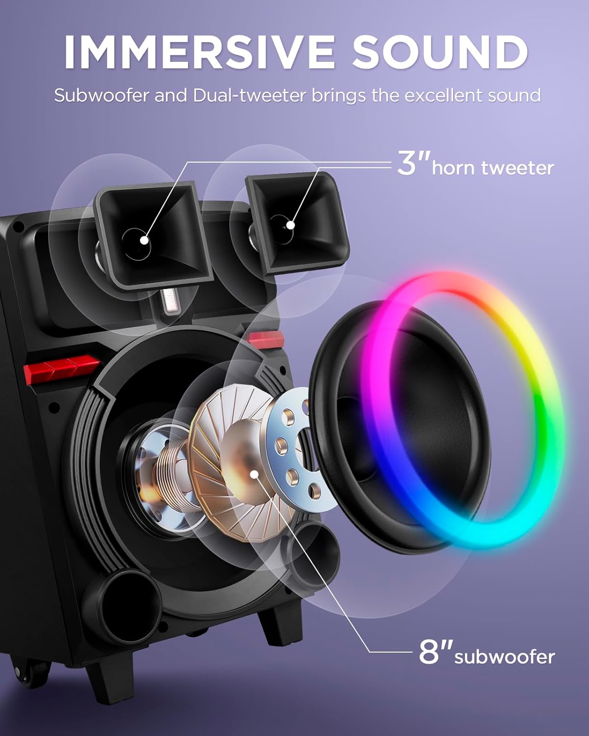 HEARTSEA Karaoke Machine for Adults, Portable Bluetooth Pa Speaker with 2 Wireless Microphones, Wooden Sound PA System with Disco Lights for Party, Outdoor, USB/TF/REC/AUX, Ideal Gifts for Family