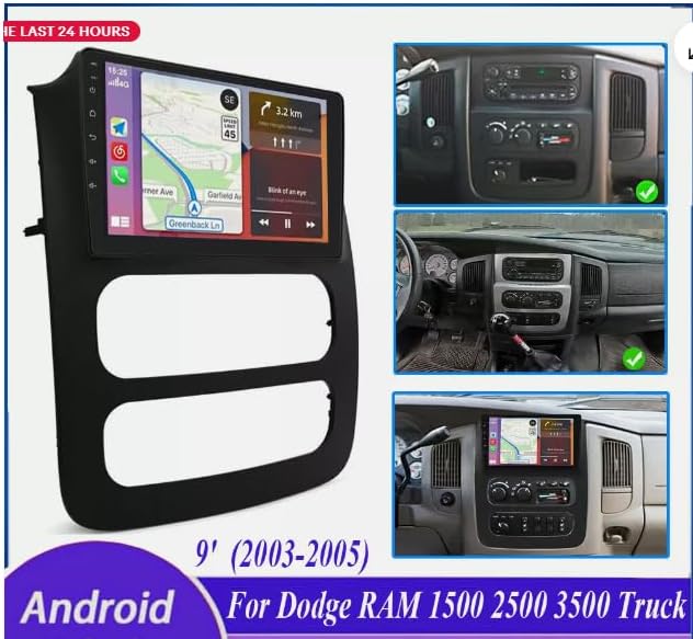 4+64G 9In Car Stereo for Dodge RAM 1500/2500/3500 Truck 2003-2005 2004 w/GPS Navigation with Carplay w/Android Auto Double Din Touchscreen Car Radio Receiver Backup Camera